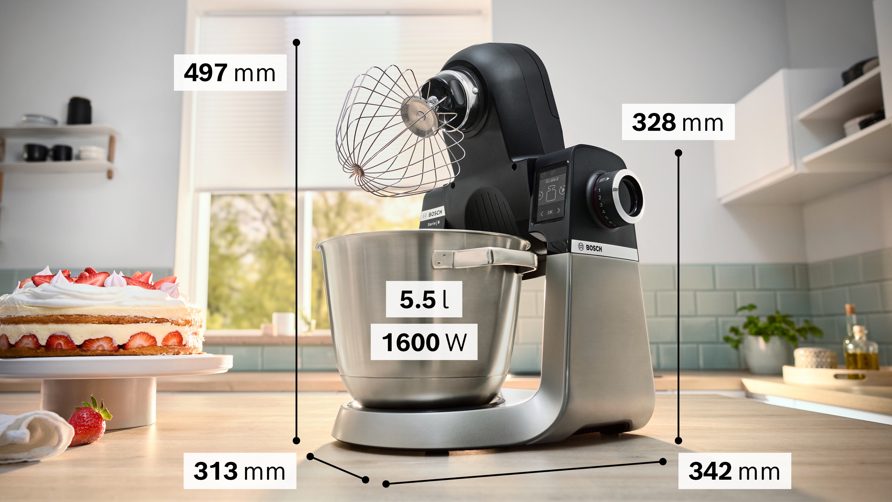 Kuhinjski robot Serija 6 MUM5 sa integrisanom vagom, 1600 W, crna, brušeni nerđajući čelik MUMS6ZS17