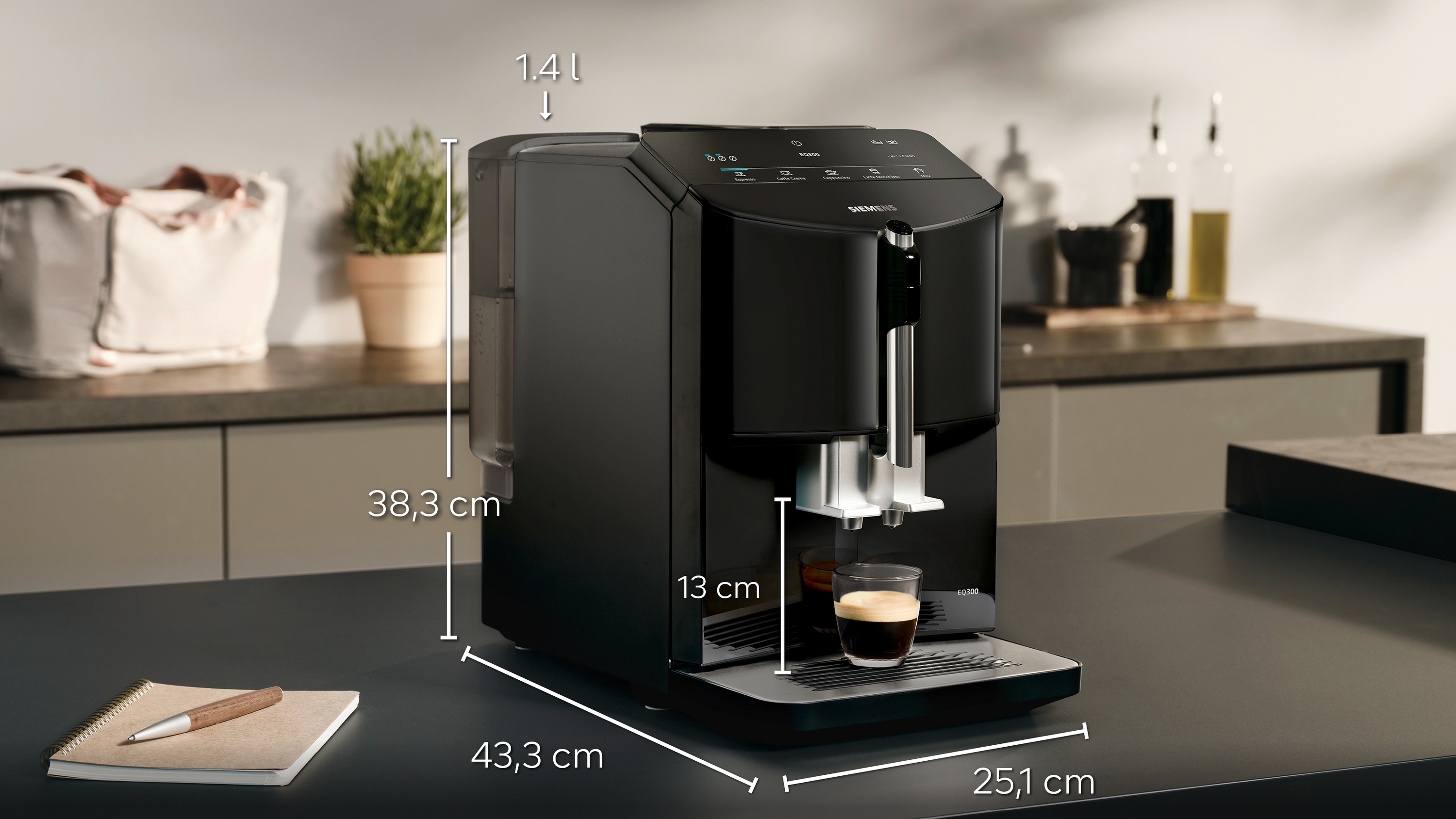 Aparat za espresso kafu EQ300 Siemens automatski u crnoj boji TF301E09