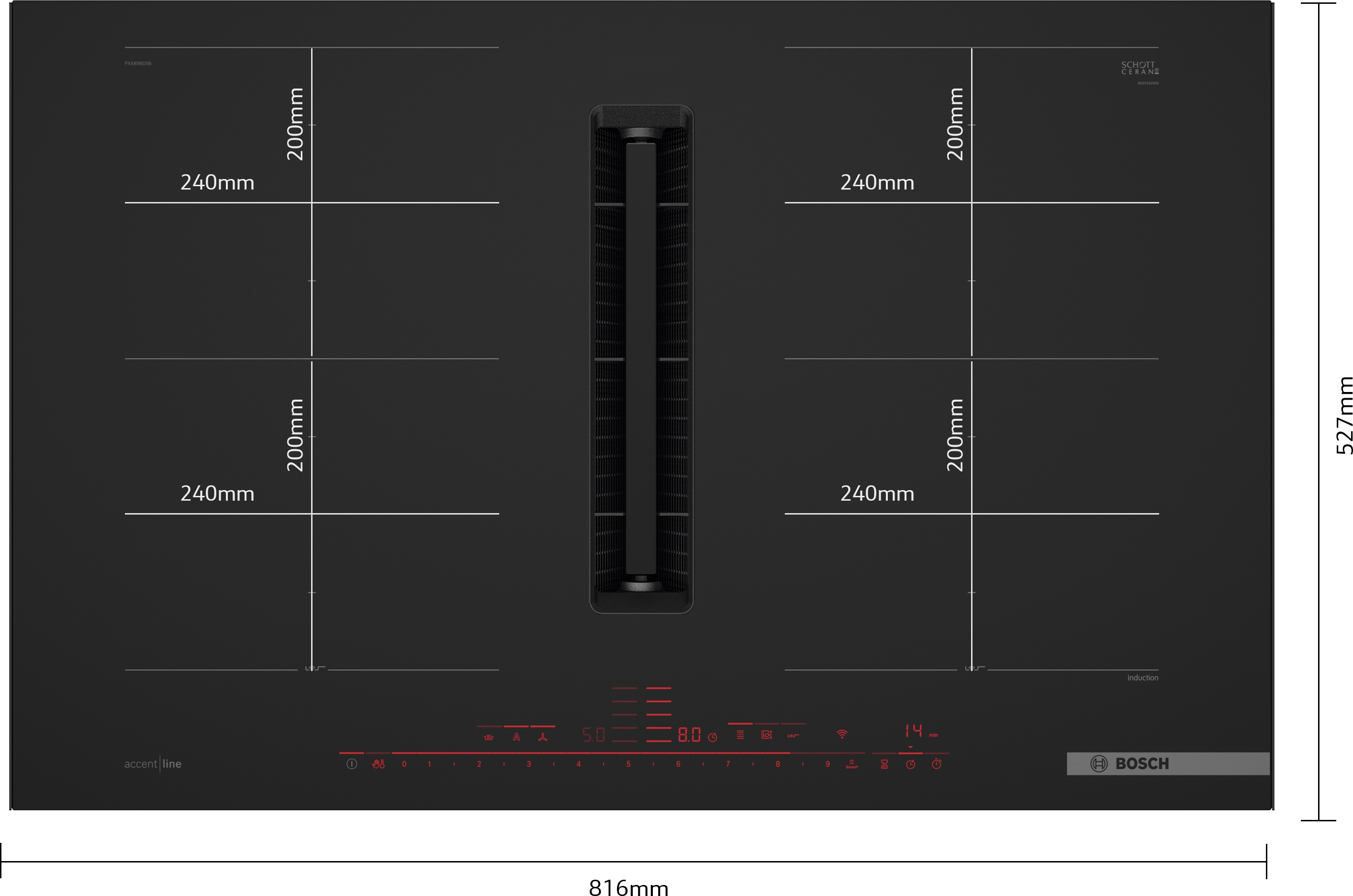 Ploča sa aspiratorom accent line Serijas 8 80 cm ugradnja sa okvirom PXX89BD56E