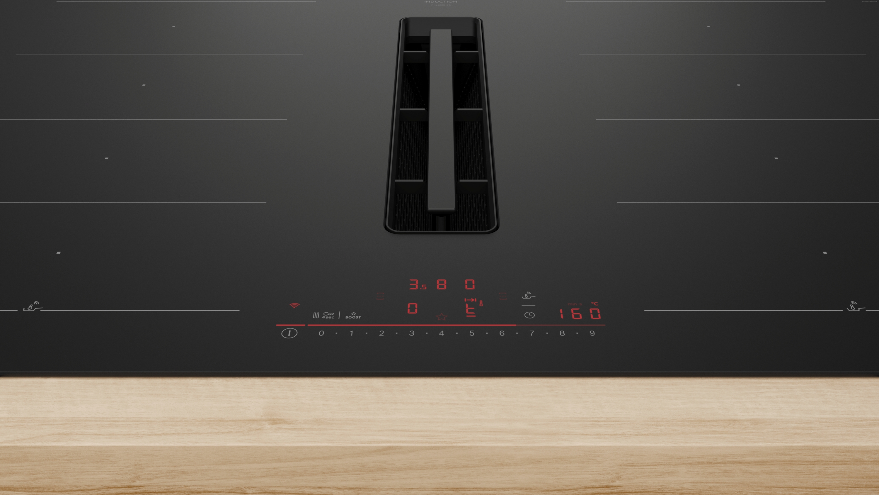 Series 6, Induction hob with integrated ventilation system, 80 cm, Matt black, surface mount with frame, PXL89BH26E
