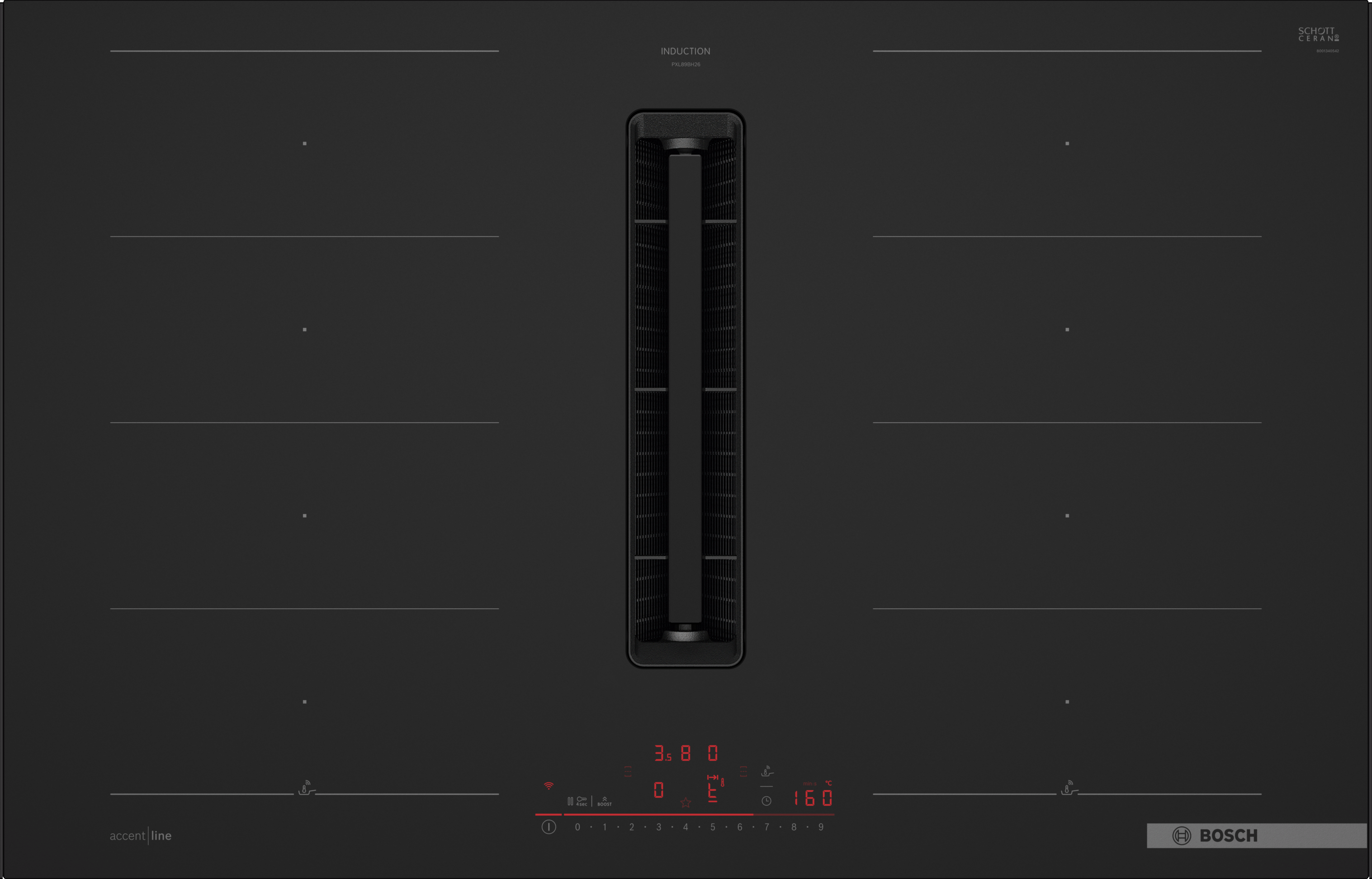 Series 6, Induction hob with integrated ventilation system, 80 cm, Matt black, surface mount with frame, PXL89BH26E