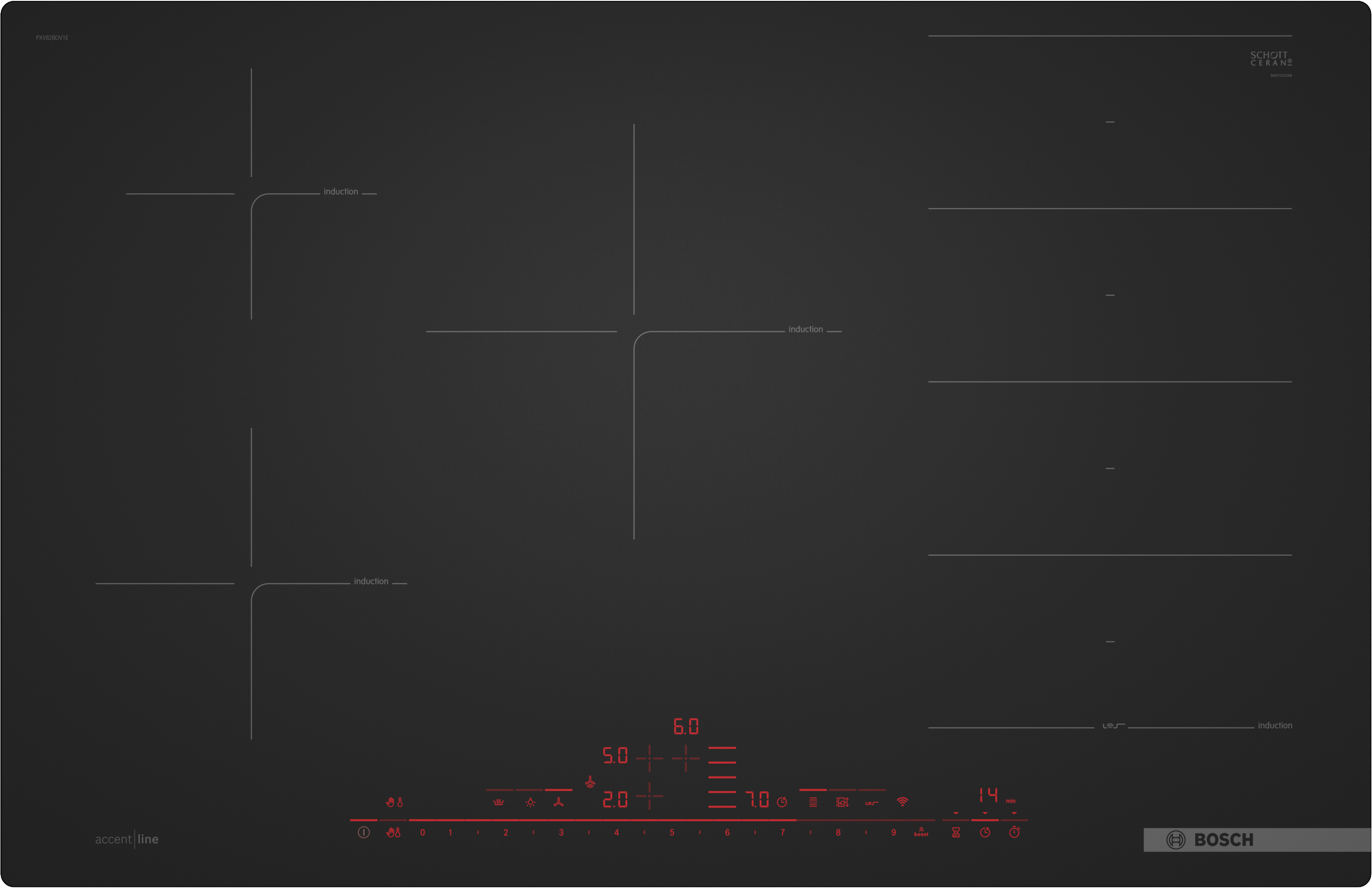 Series 8, Flex induction hob, 80 cm, Matt black, flush mount, PXV82BDV1E