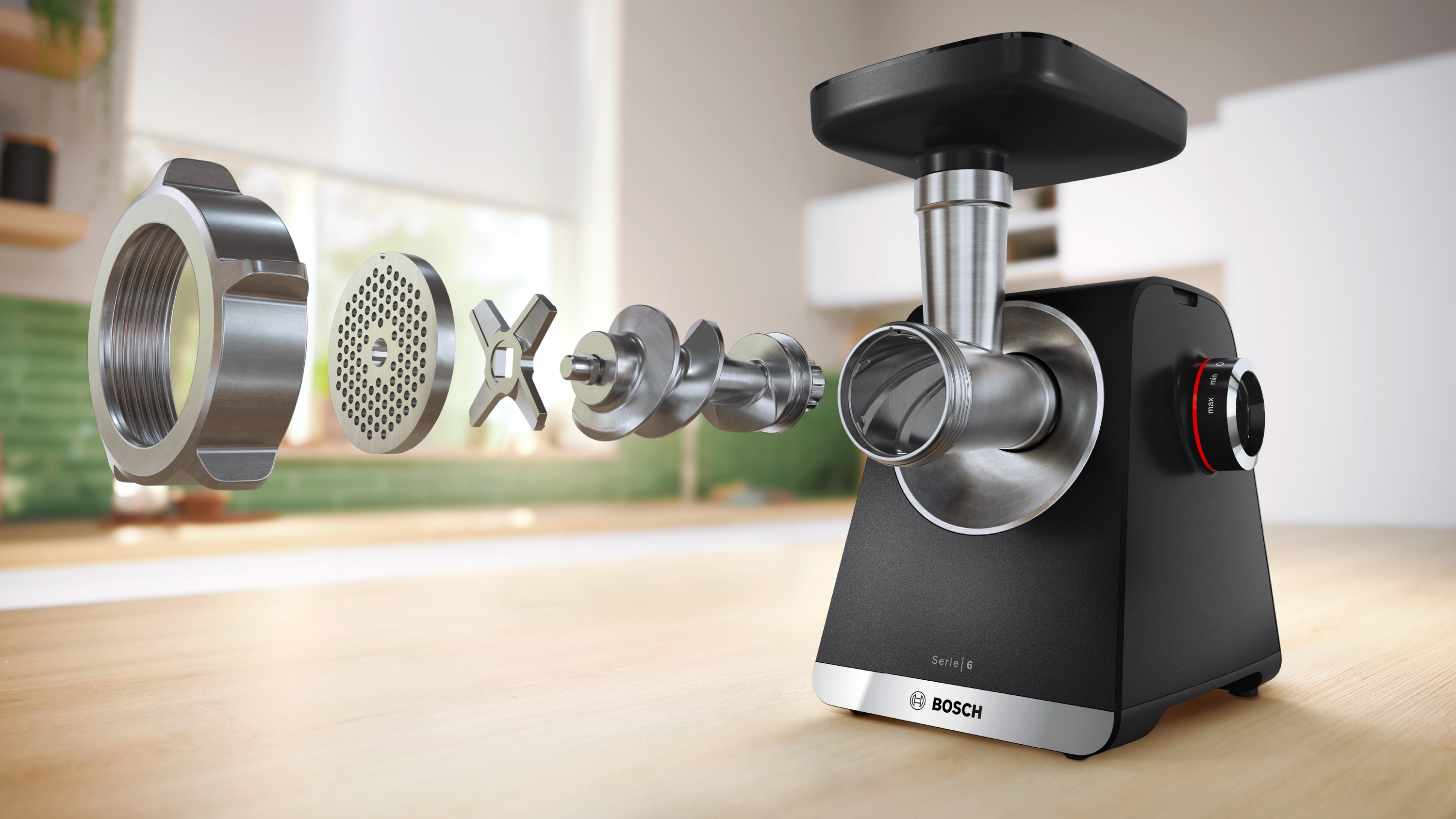 Series 6, Food mincer, MultiPower, 2100 W, Black, silver metalic, MFWS660B