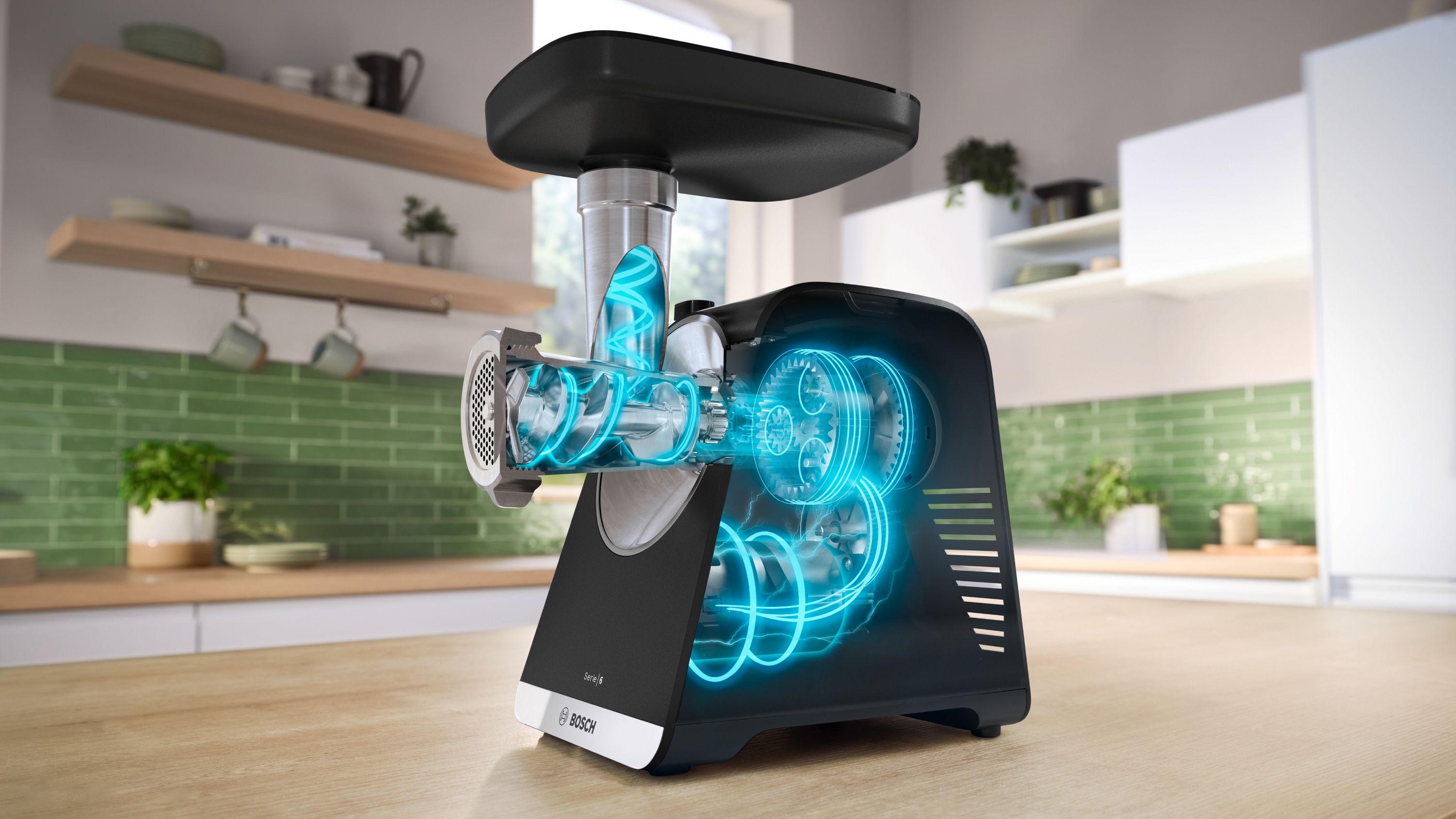 Series 6, Food mincer, MultiPower, 2100 W, Black, silver metalic, MFWS660B