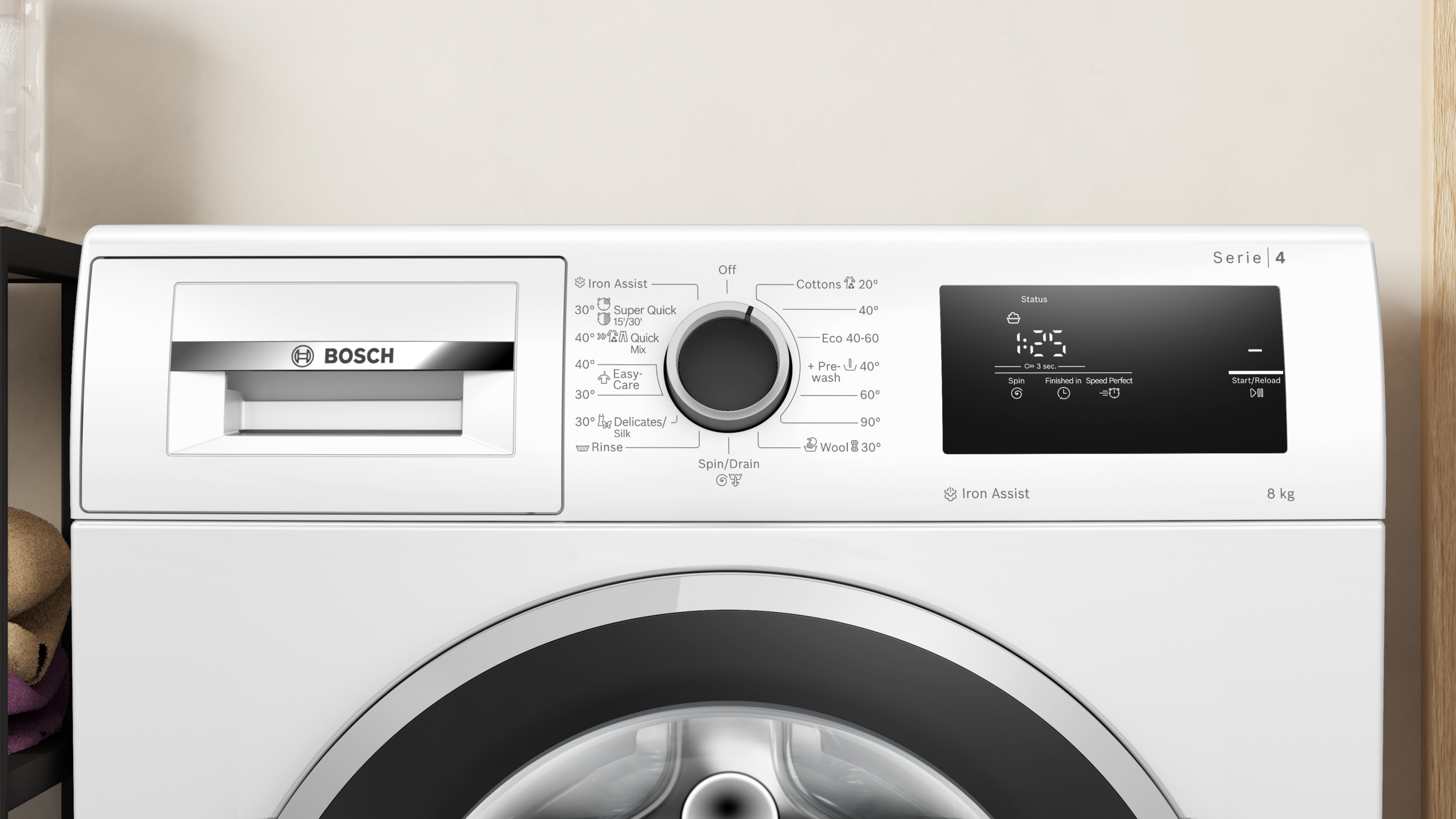 Series 4, washing machine, frontloader fullsize, 8 kg, 1400 rpm, WAN2806NBY