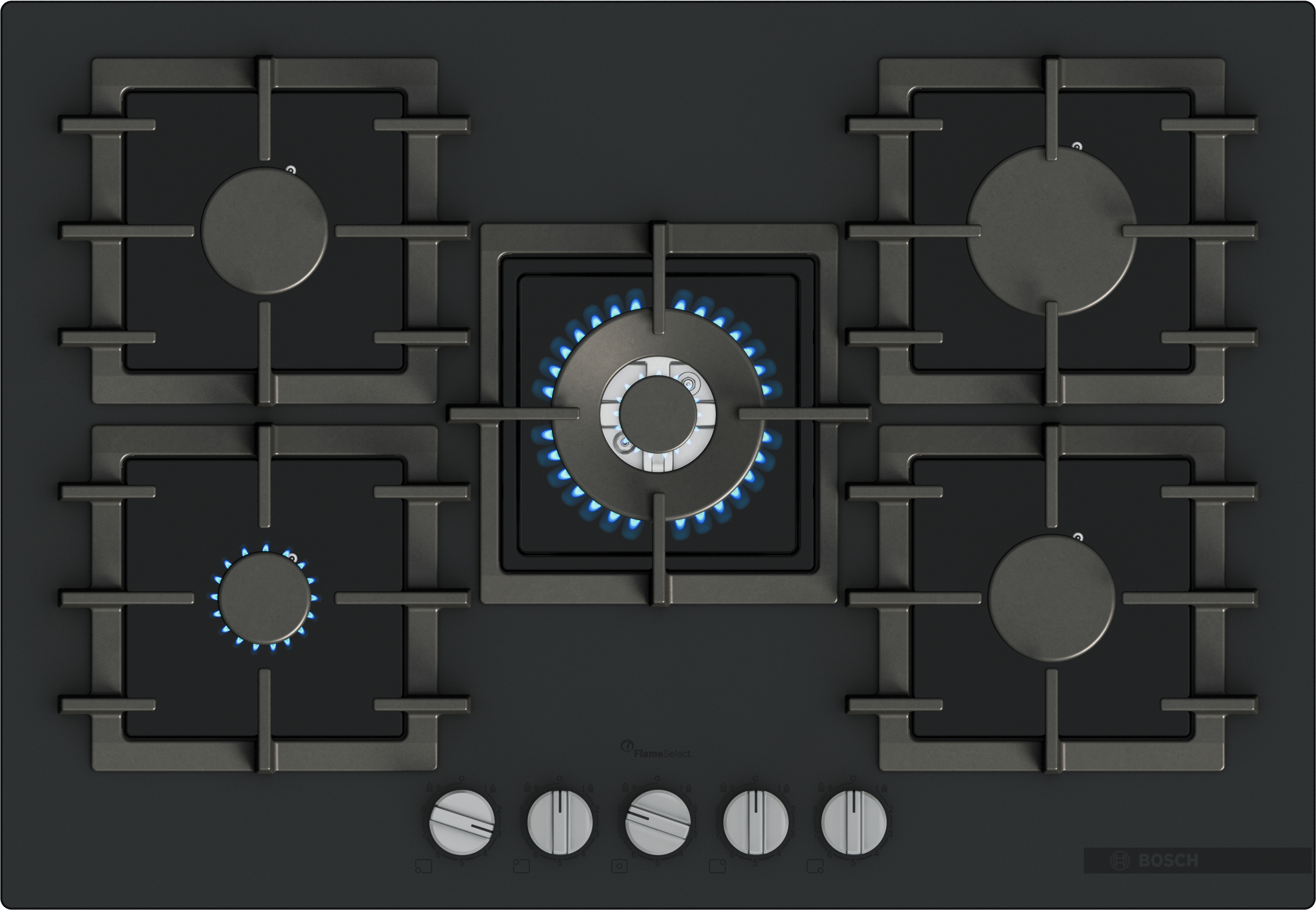 Series 6, Gas hob, 75 cm, Tempered glass, Matte black, PPQ7AAI40