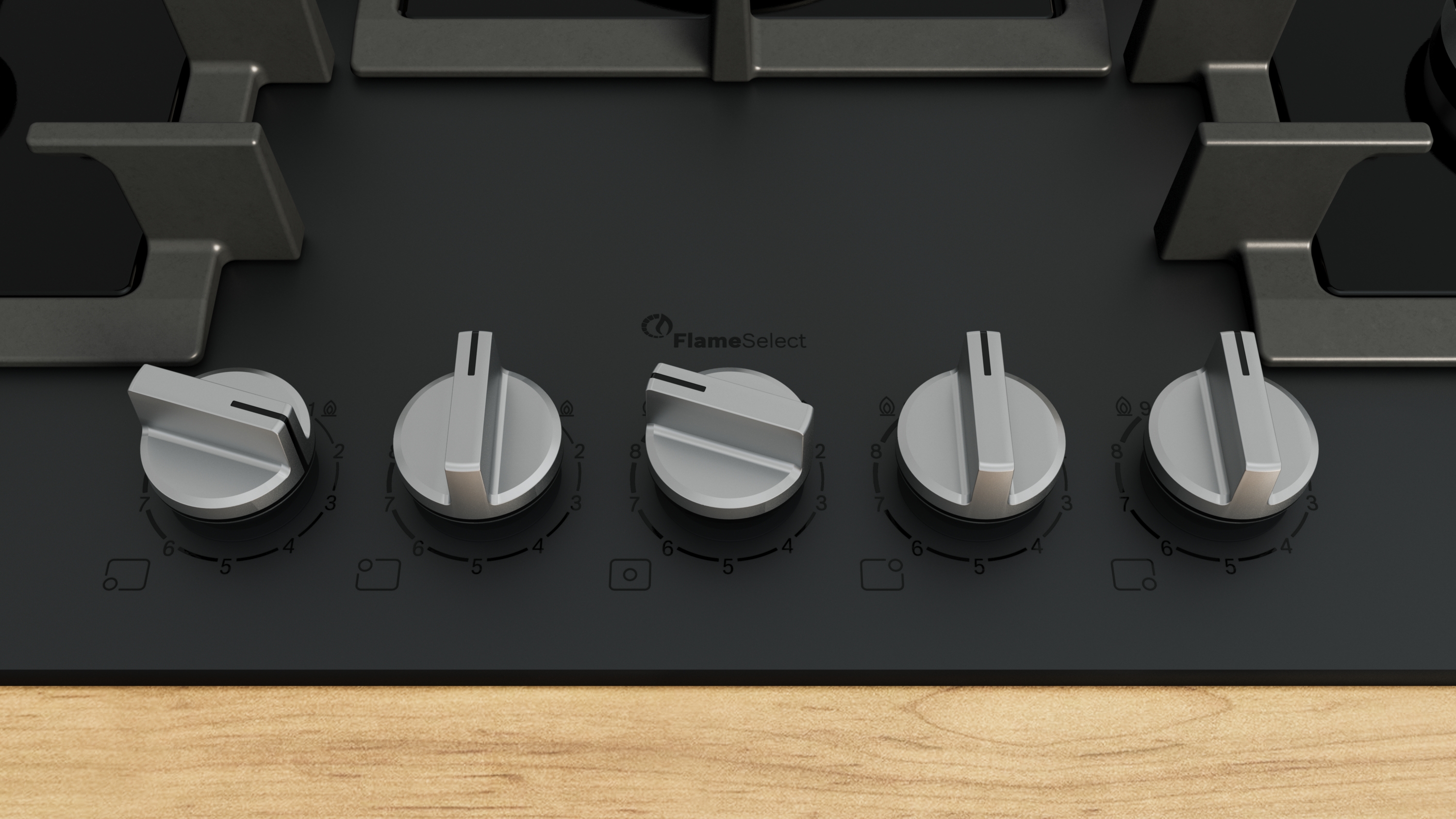 Series 6, Gas hob, 75 cm, Tempered glass, Matte black, PPQ7AAI40