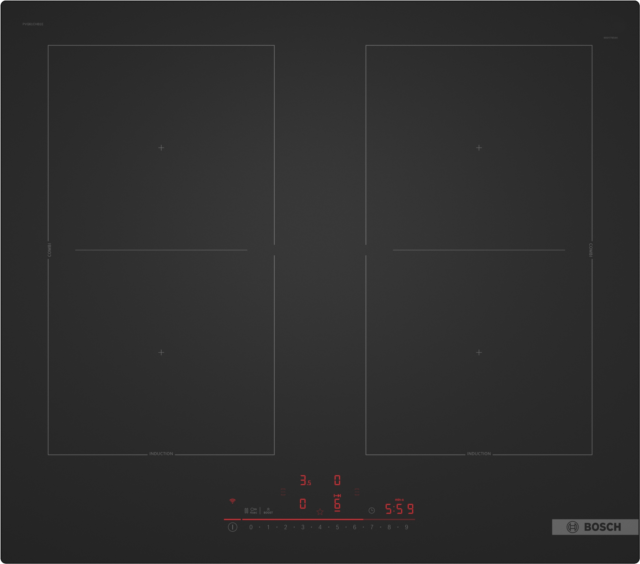 Series 6, Induction hob, 60 cm, Matt black, surface mount without frame, PVQ61CHB1E