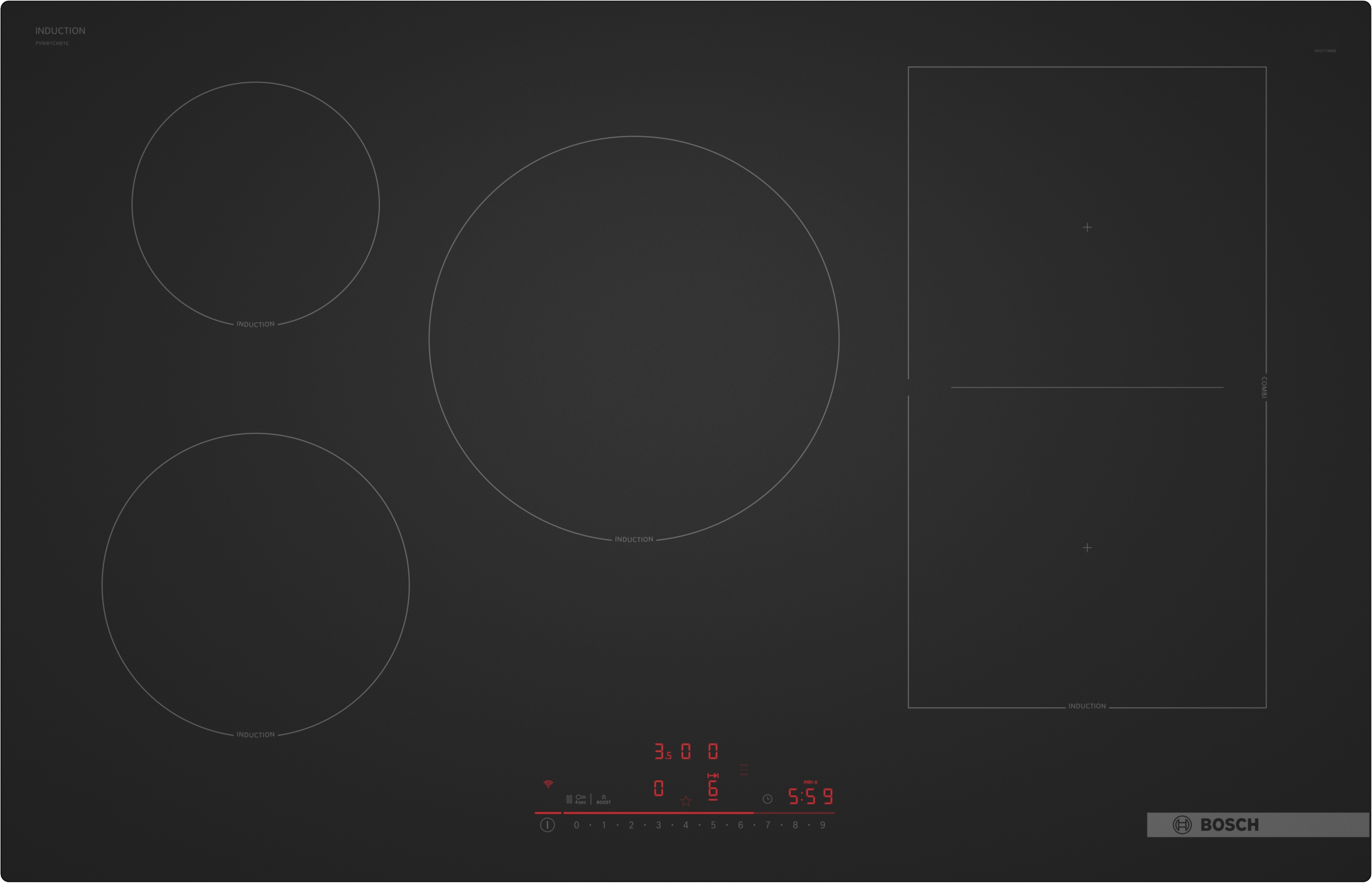 Series 6, Induction hob, 80 cm, Matt black, surface mount without frame, PVW81CHB1E