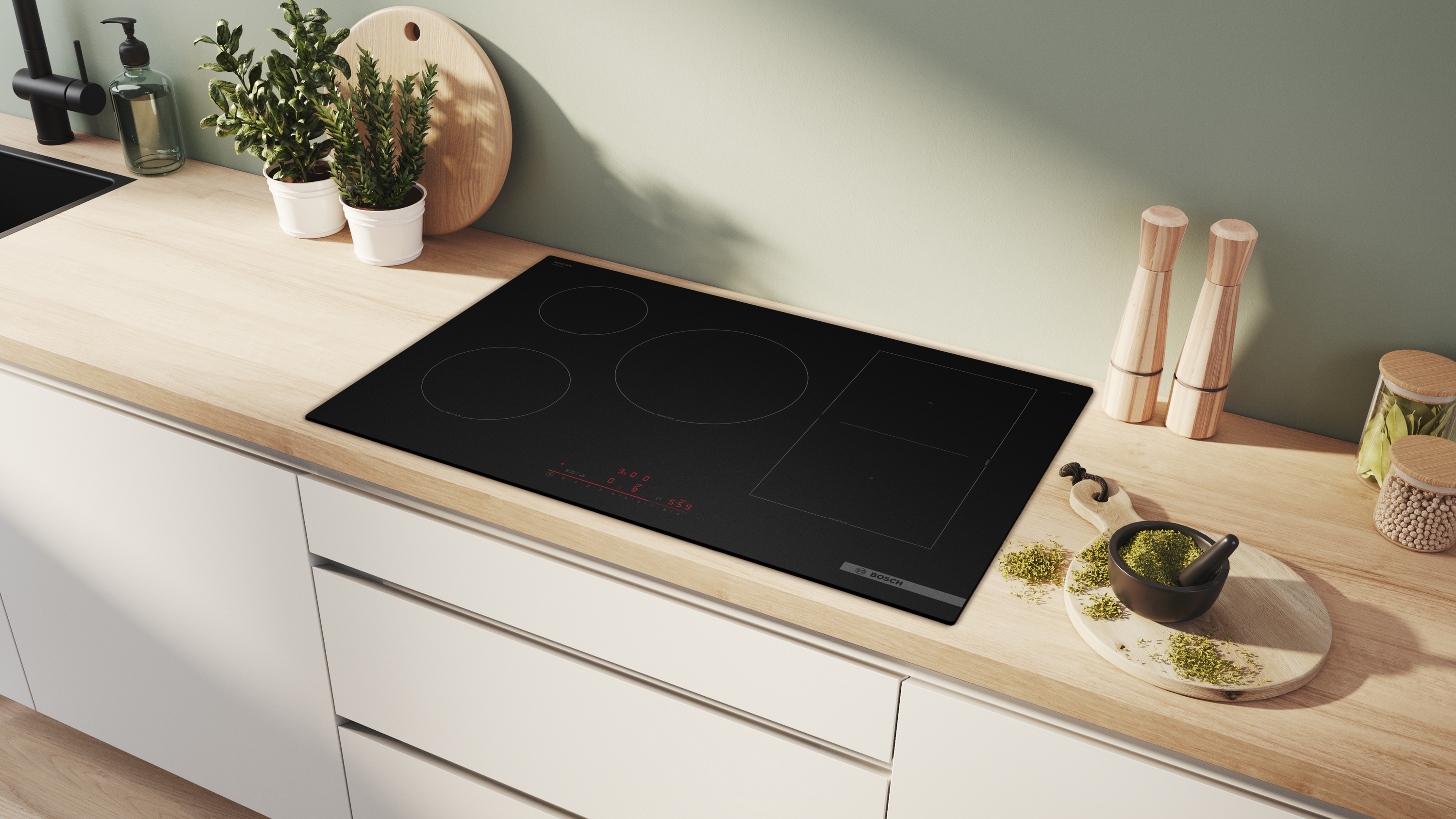 Series 6, Induction hob, 80 cm, Matt black, surface mount without frame, PVW81CHB1E
