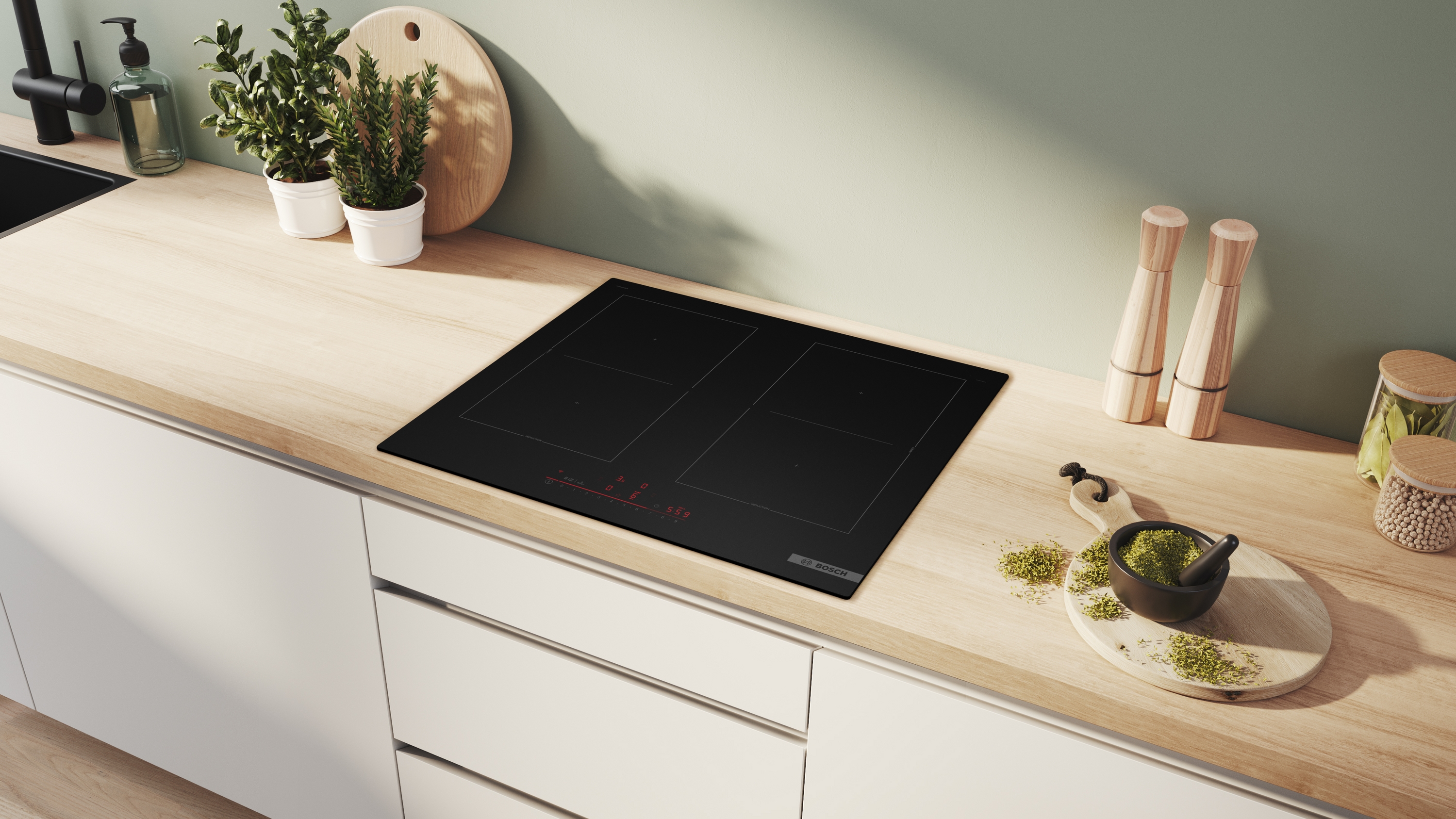 Series 6, Induction hob, 60 cm, Matt black, surface mount without frame, PVQ61CHB1E