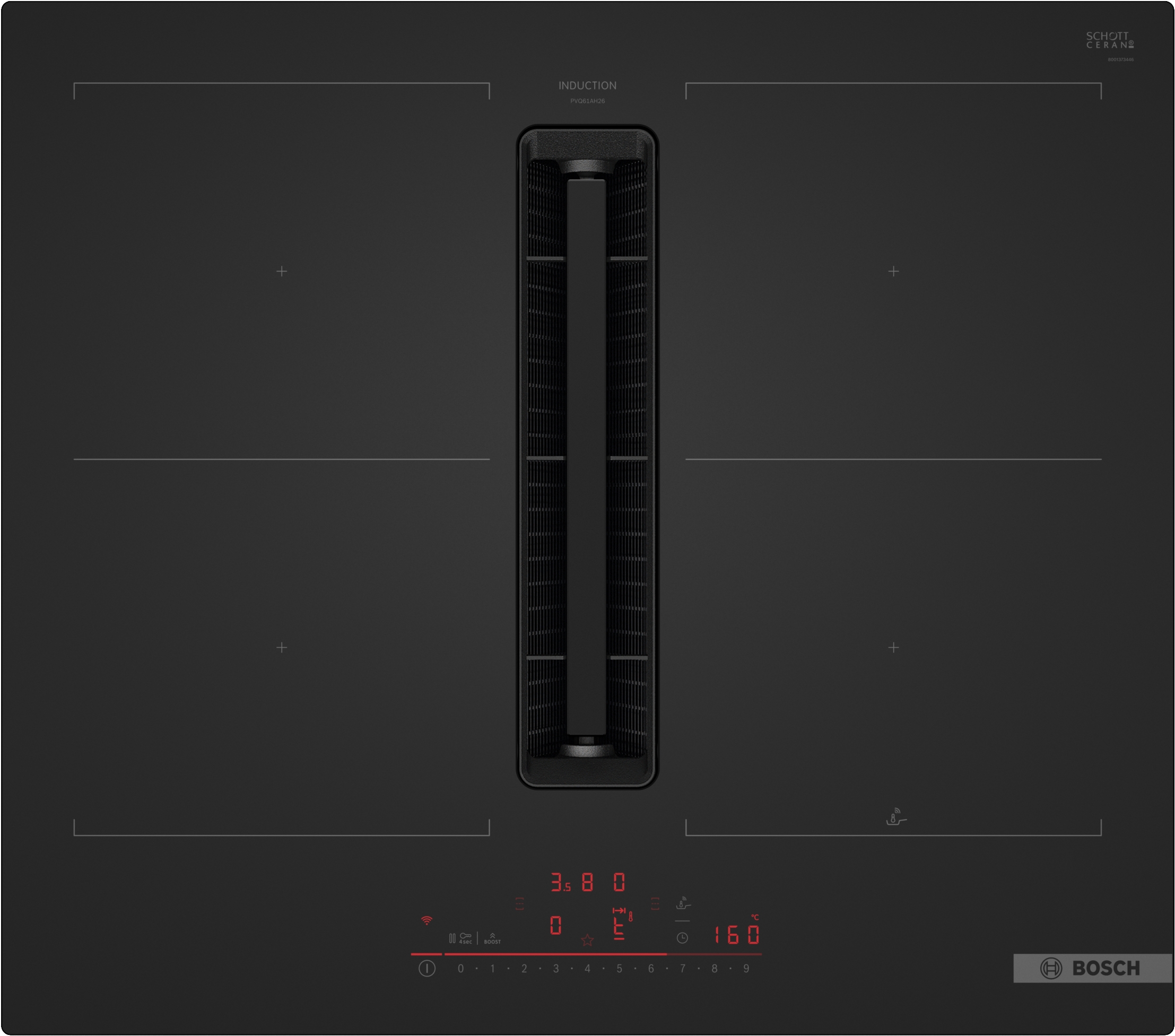 Series 6, Induction hob with integrated ventilation system, 60 cm, Matt black, surface mount without frame, PVQ61AH26E