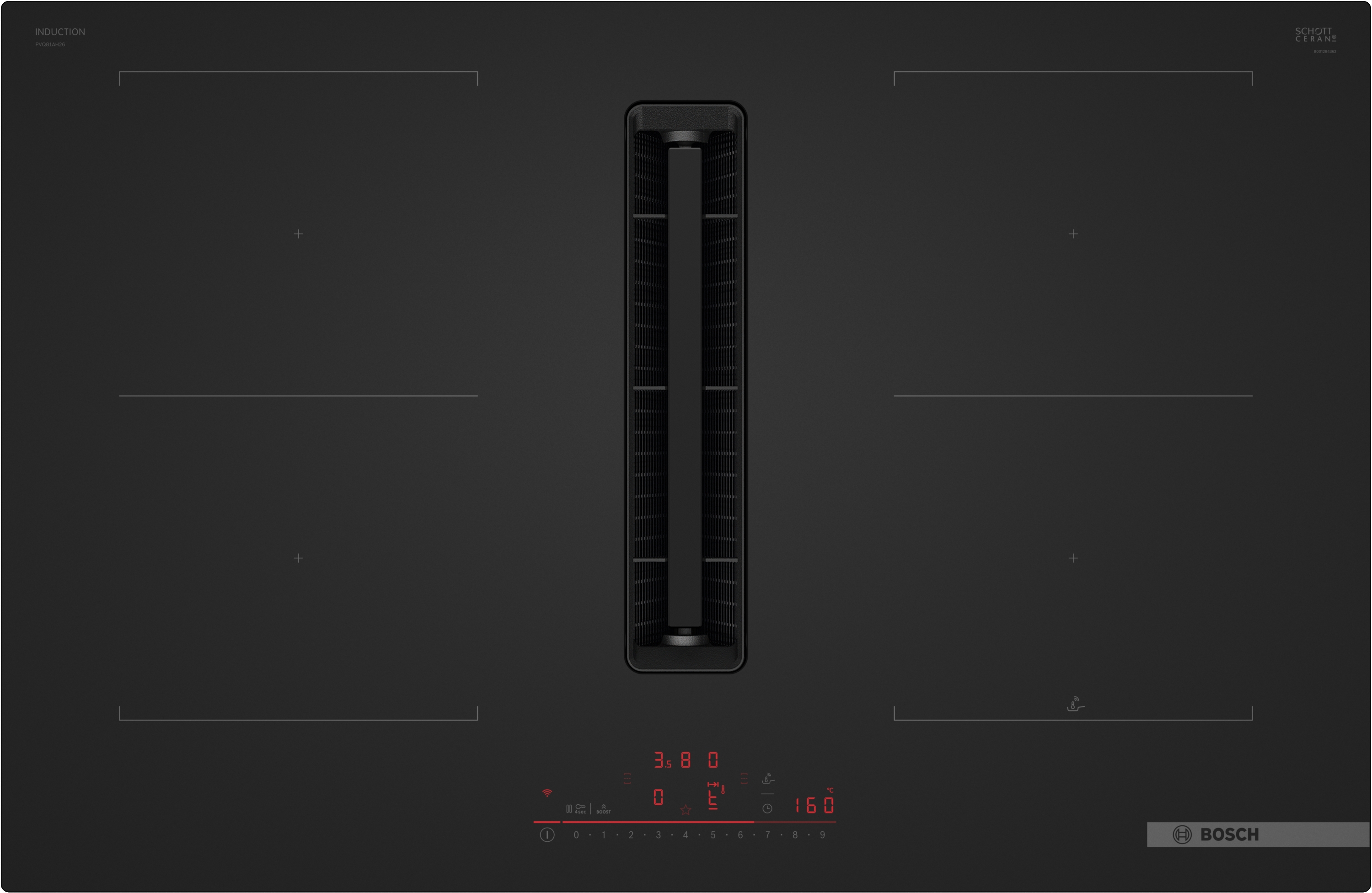 Series 6, Induction hob with integrated ventilation system, 80 cm, Matt black, surface mount without frame, PVQ81AH26E