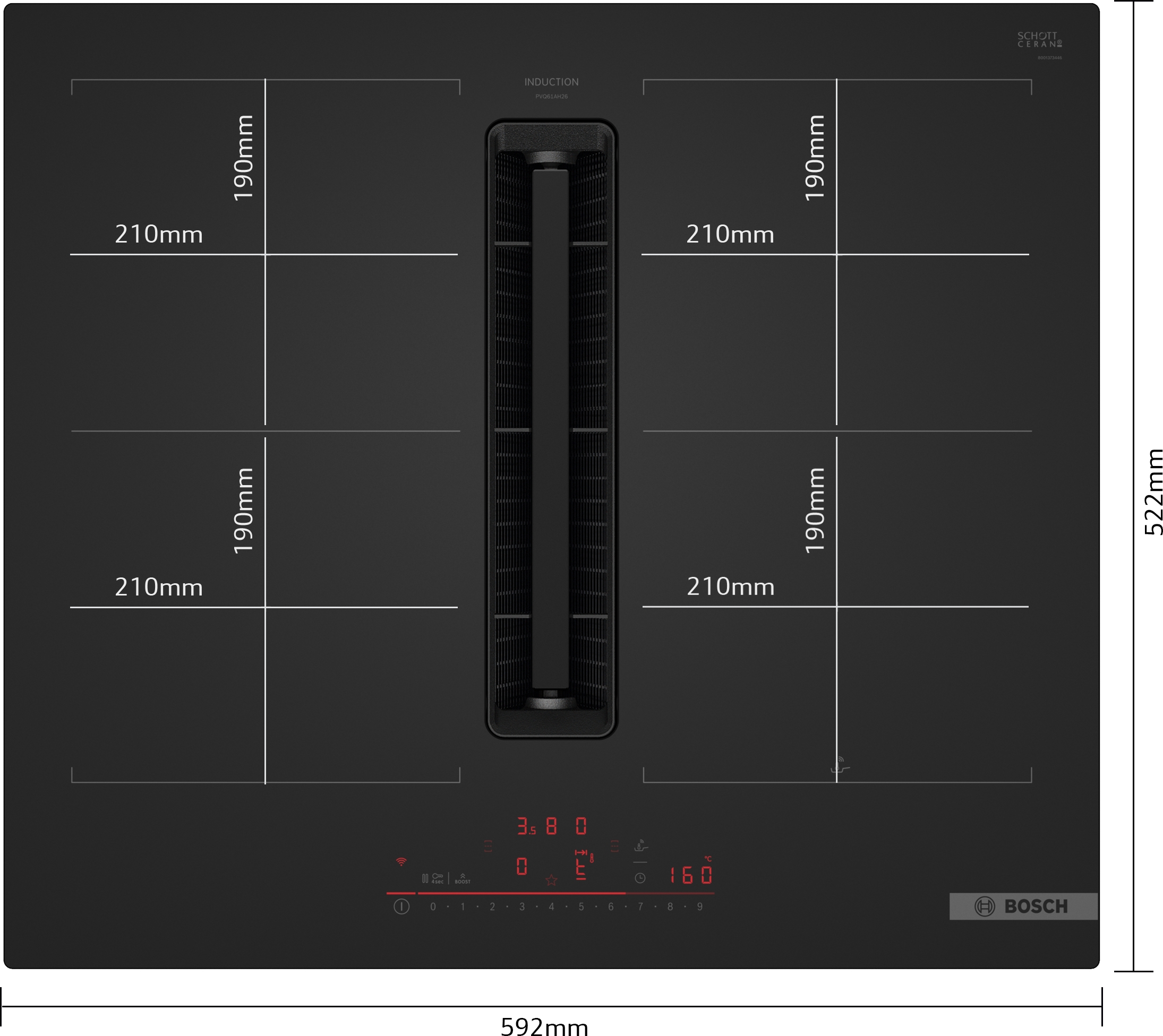 Series 6, Induction hob with integrated ventilation system, 60 cm, Matt black, surface mount without frame, PVQ61AH26E