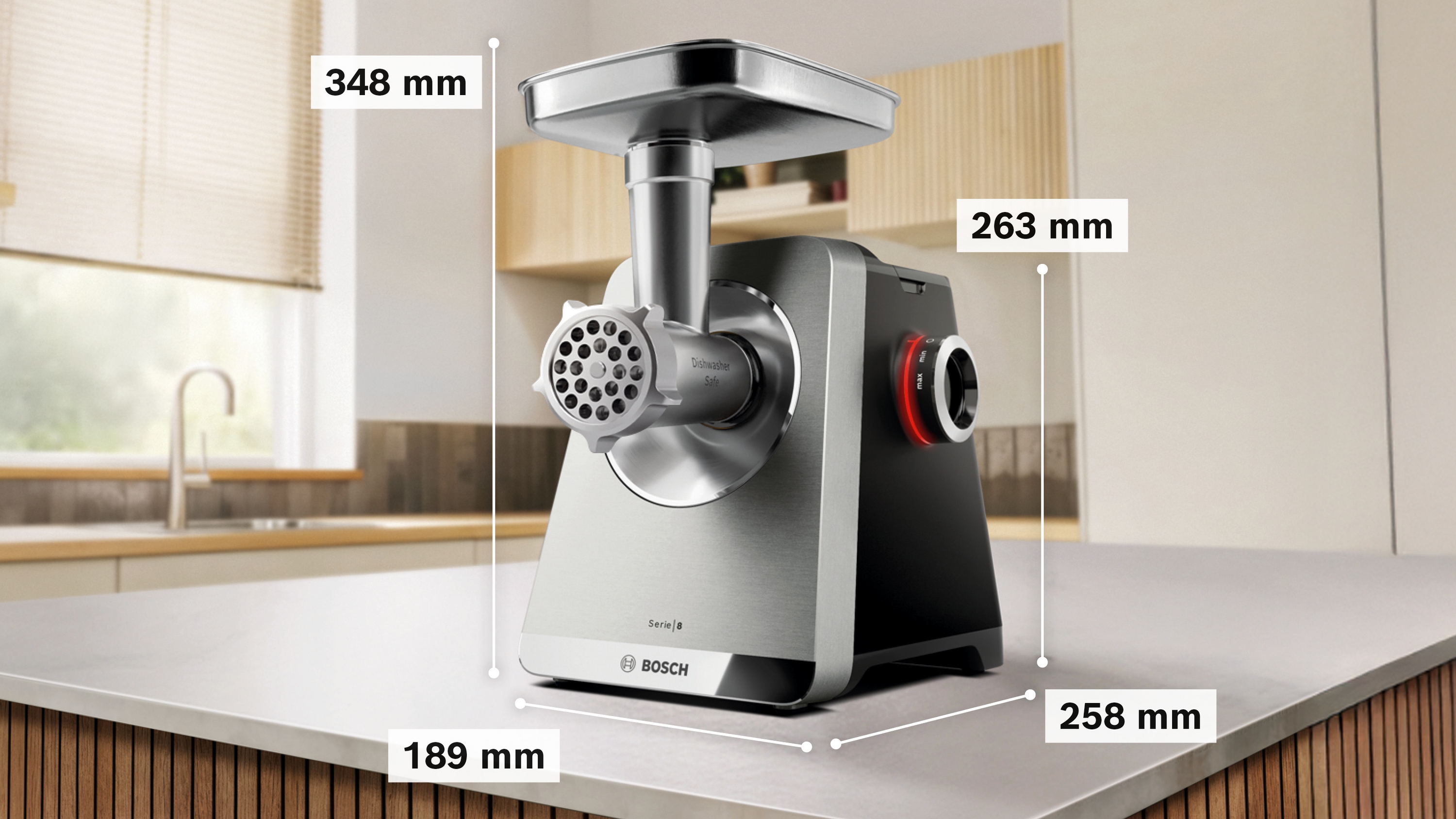 Series 8, Food mincer, MultiPower, 2500 W, Stainless steel, MFWS835M