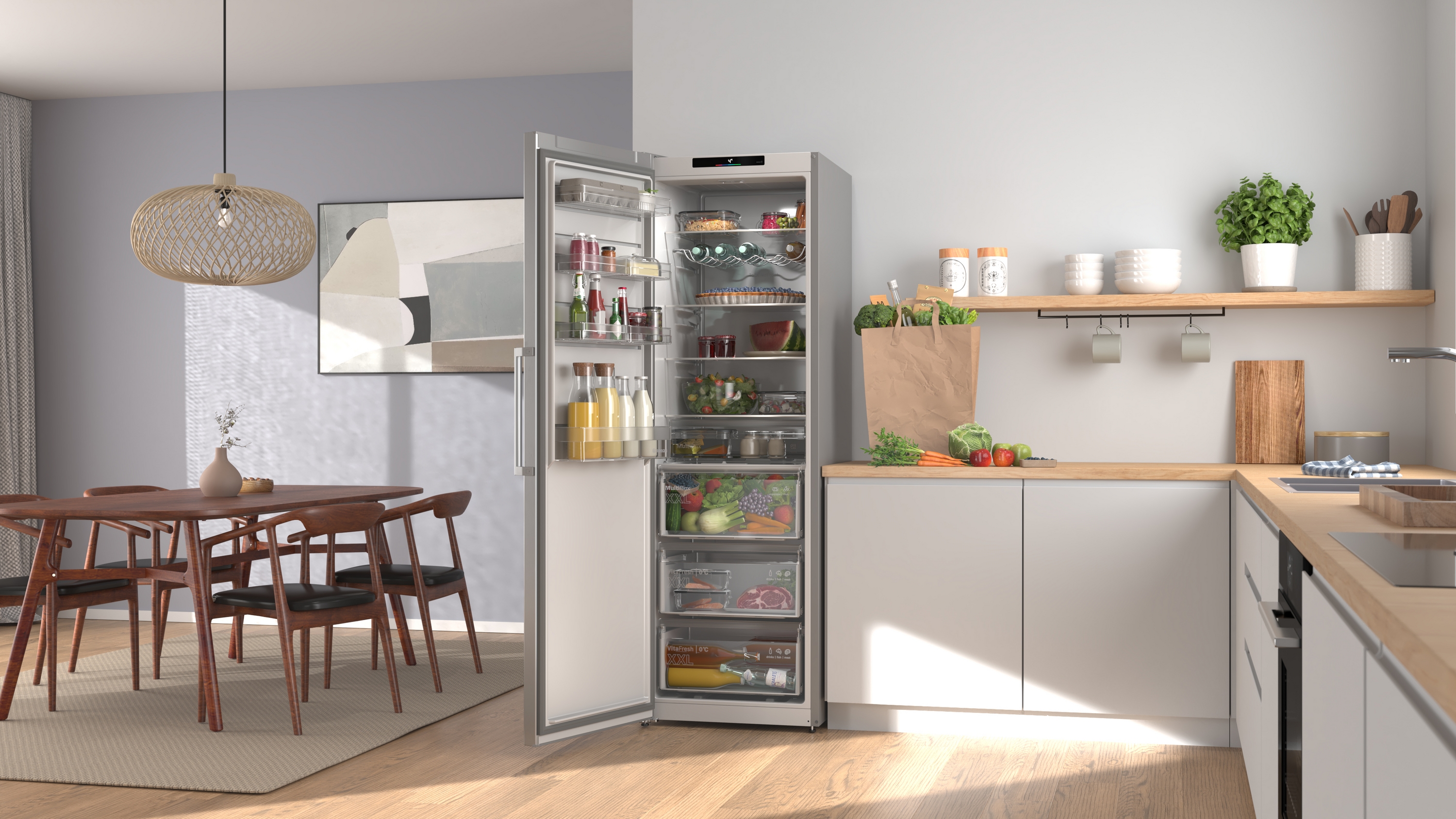 Series 4, free-standing fridge, 186.2 x 59.5 cm, Stainless steel look, KSN36VLDG