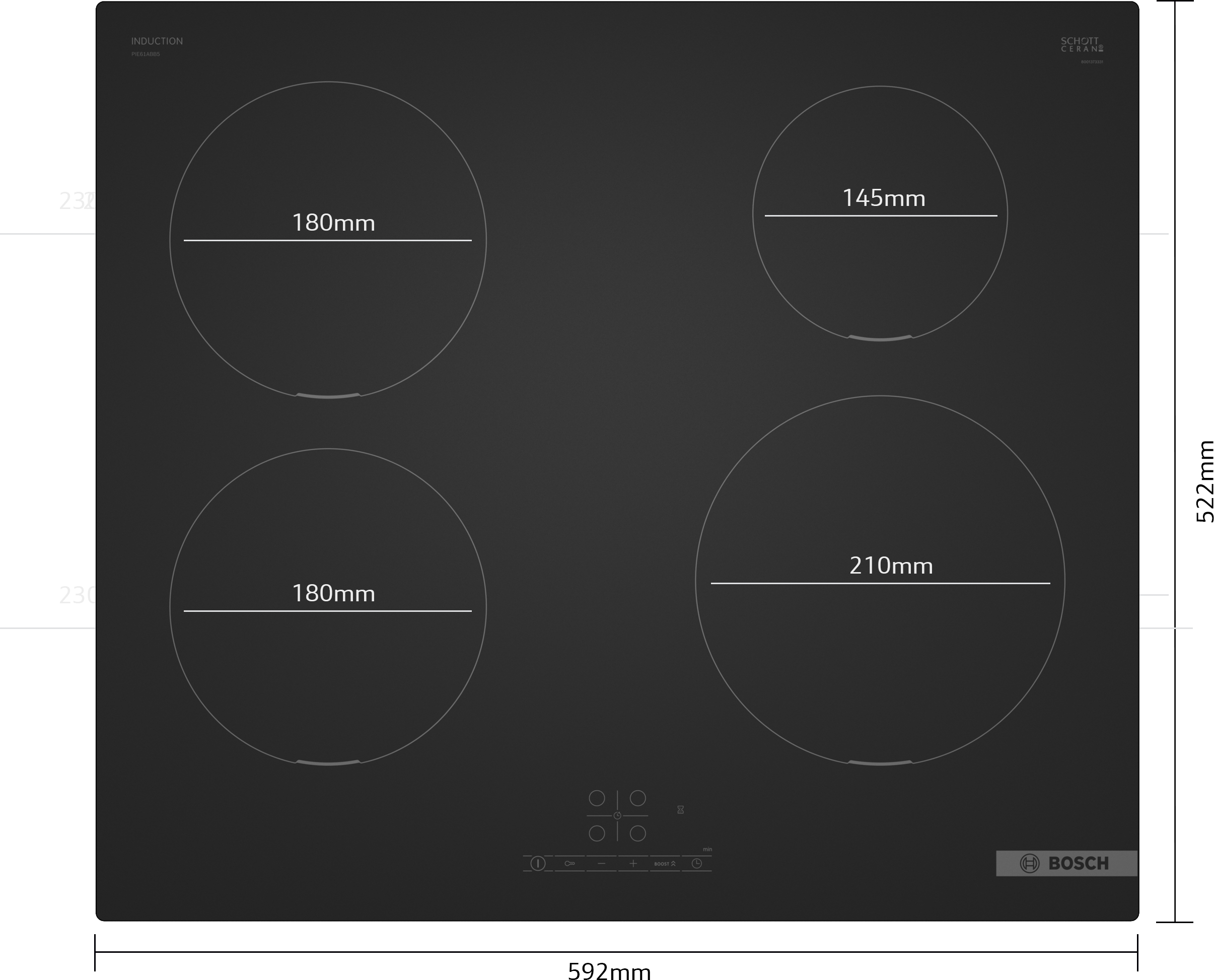 Series 4, Induction hob, 60 cm, Matt black, surface mount without frame, PIE61ABB5E