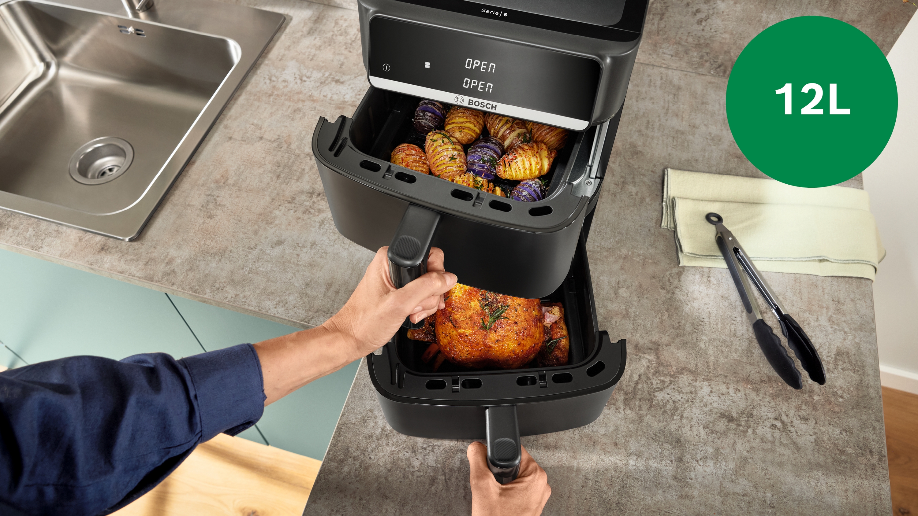 Series 6, Double Stack Drawer Air Fryer, Black, MAFD661B7