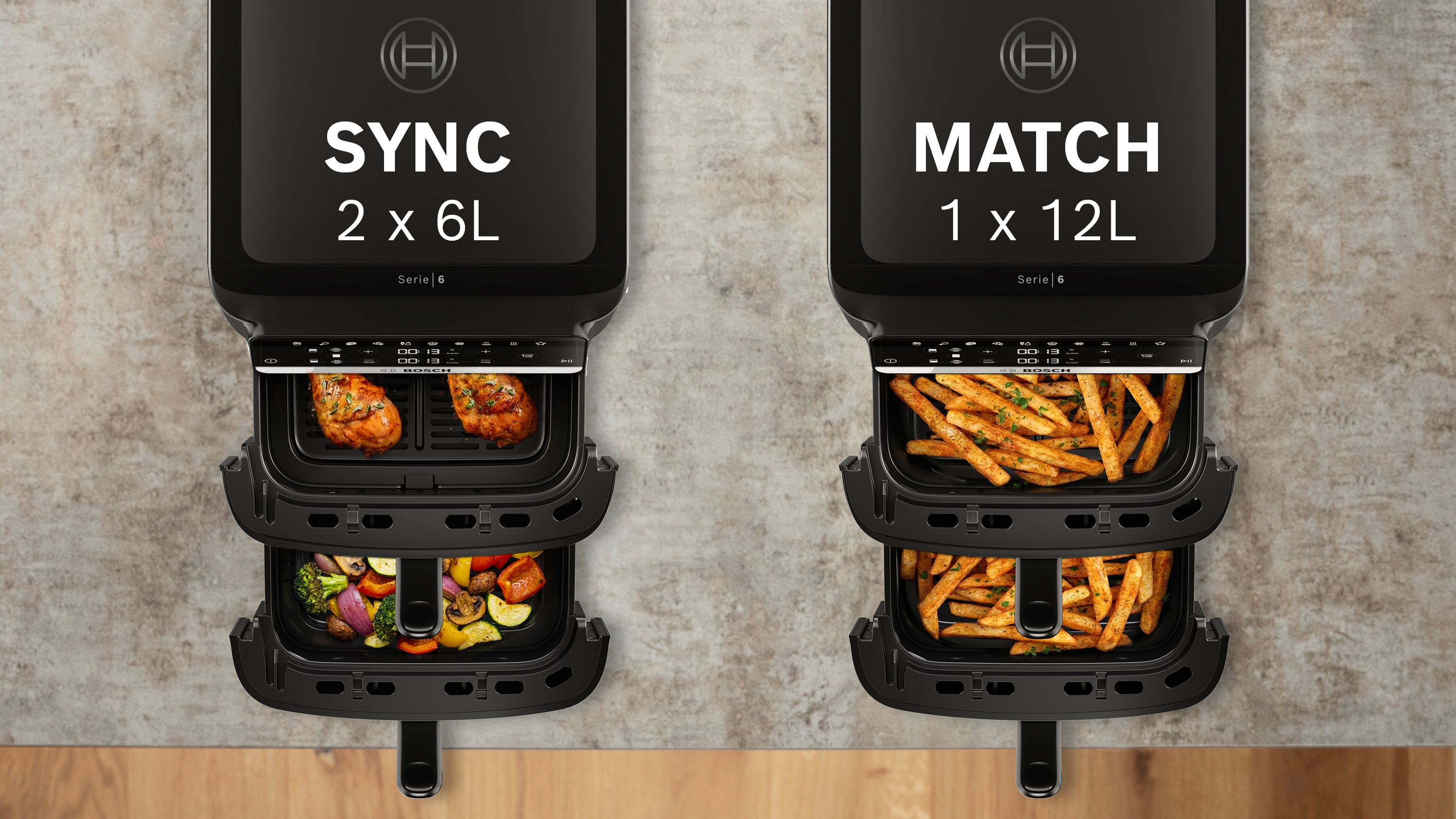 Series 6, Double Stack Drawer Air Fryer, Black, MAFD661B7