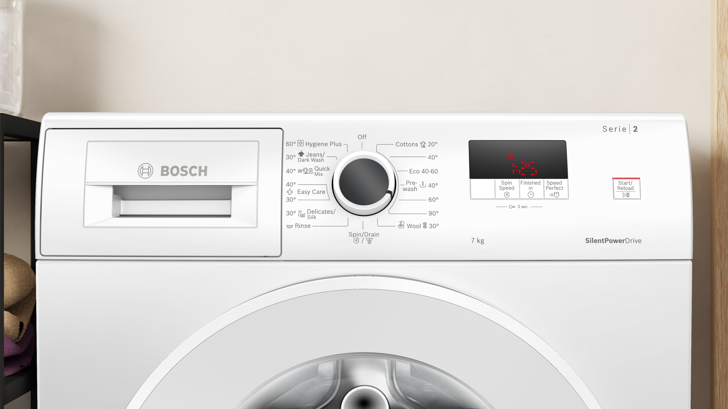 Series 2, washing machine, frontloader fullsize, 7 kg, 1200 rpm, WGE02202BY