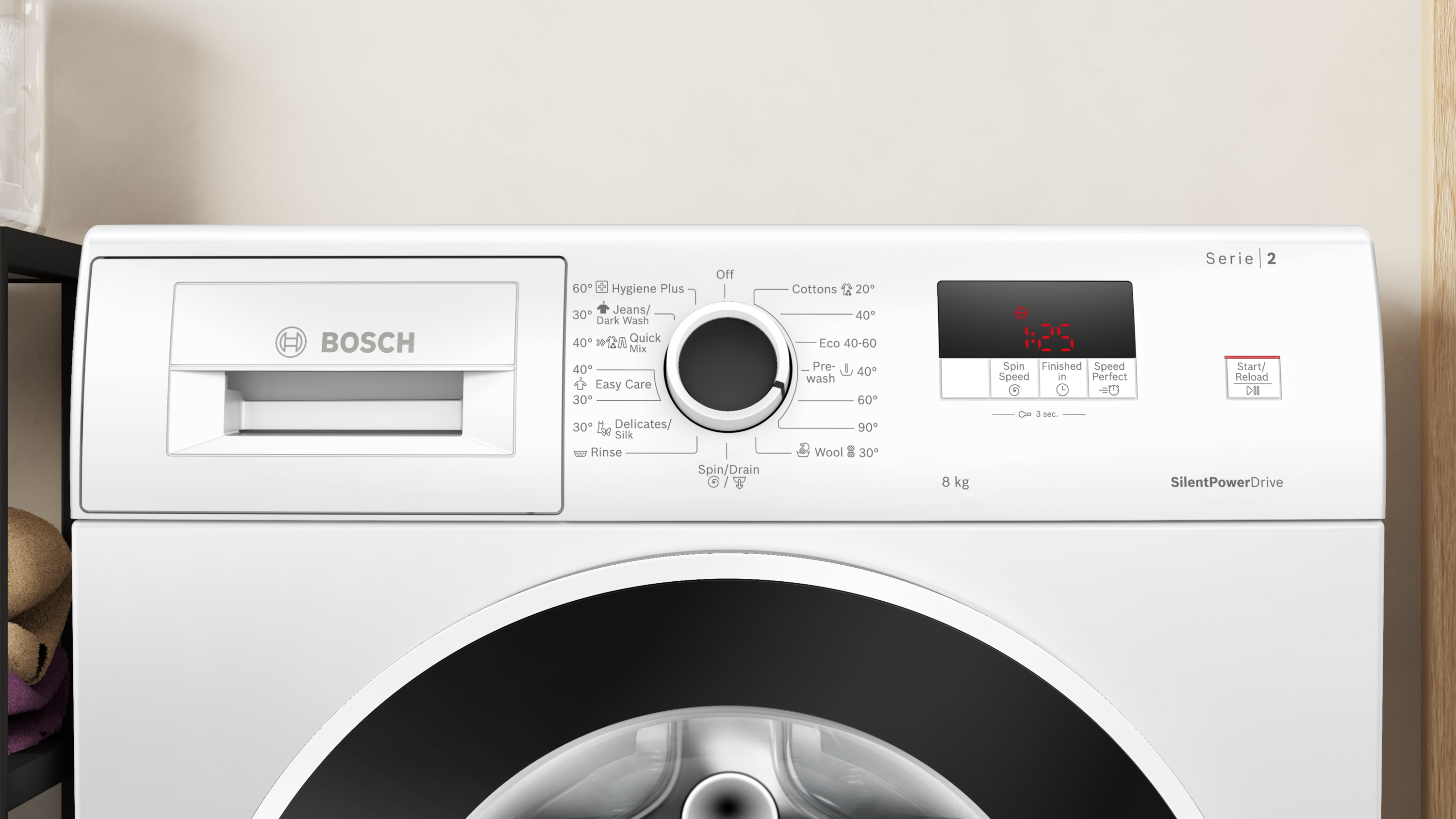 Series 2, washing machine, frontloader fullsize, 8 kg, 1200 rpm, WGE03201BY