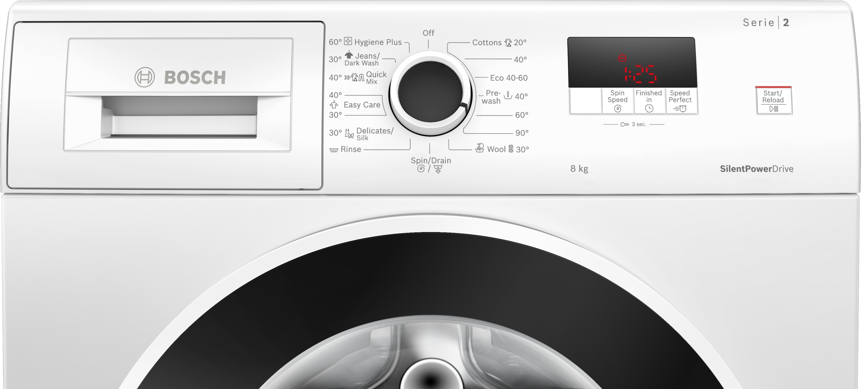 Series 2, washing machine, frontloader fullsize, 8 kg, 1200 rpm, WGE03201BY