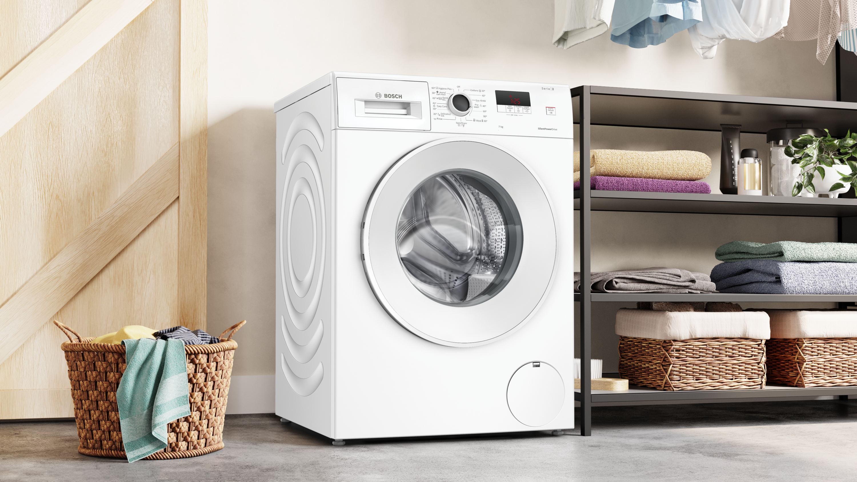 Series 2, washing machine, frontloader fullsize, 7 kg, 1200 rpm, WGE02202BY