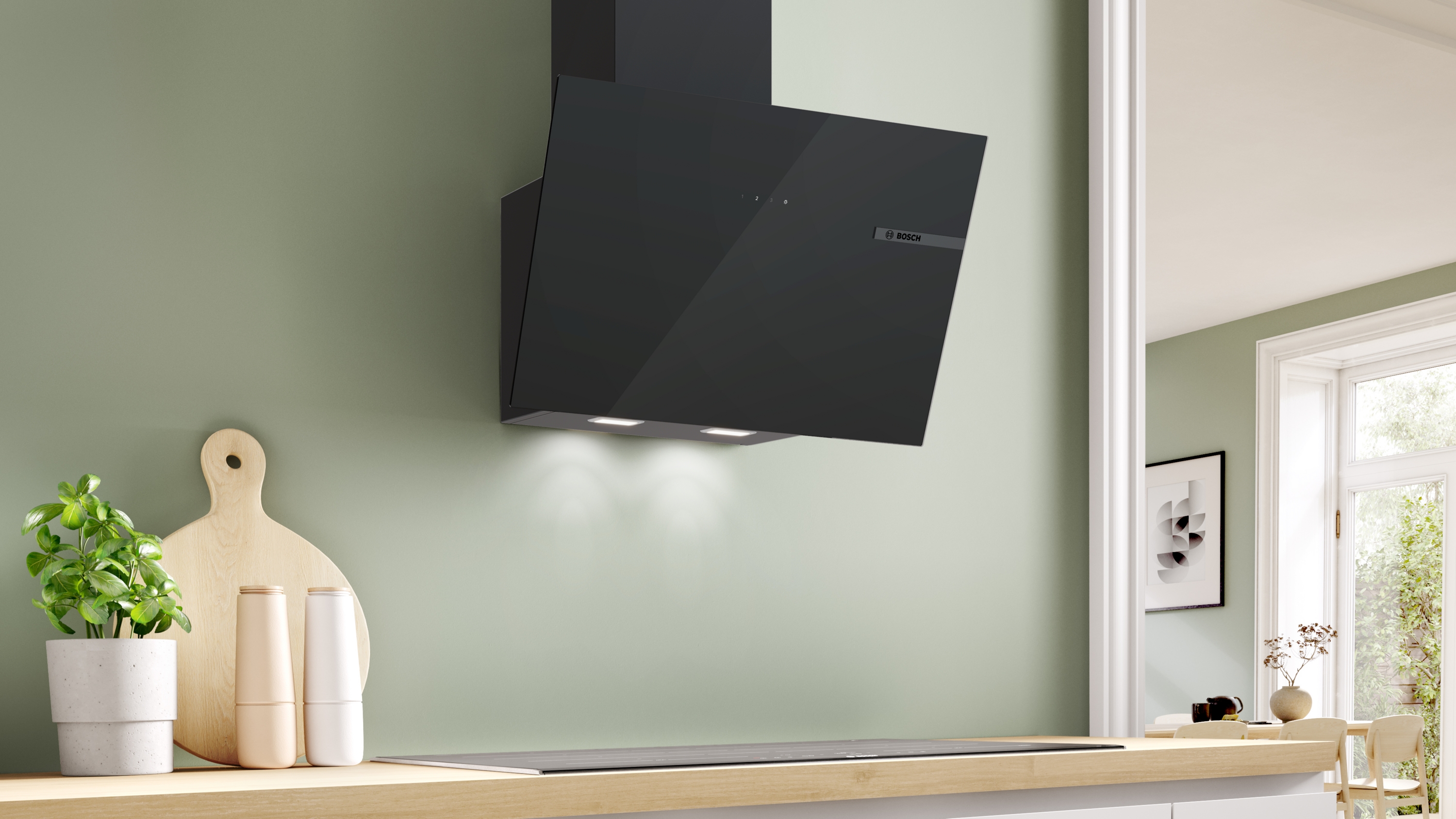 Series 4, wall-mounted cooker hood, 60 cm, clear glass black printed, Black, DWK65DF61