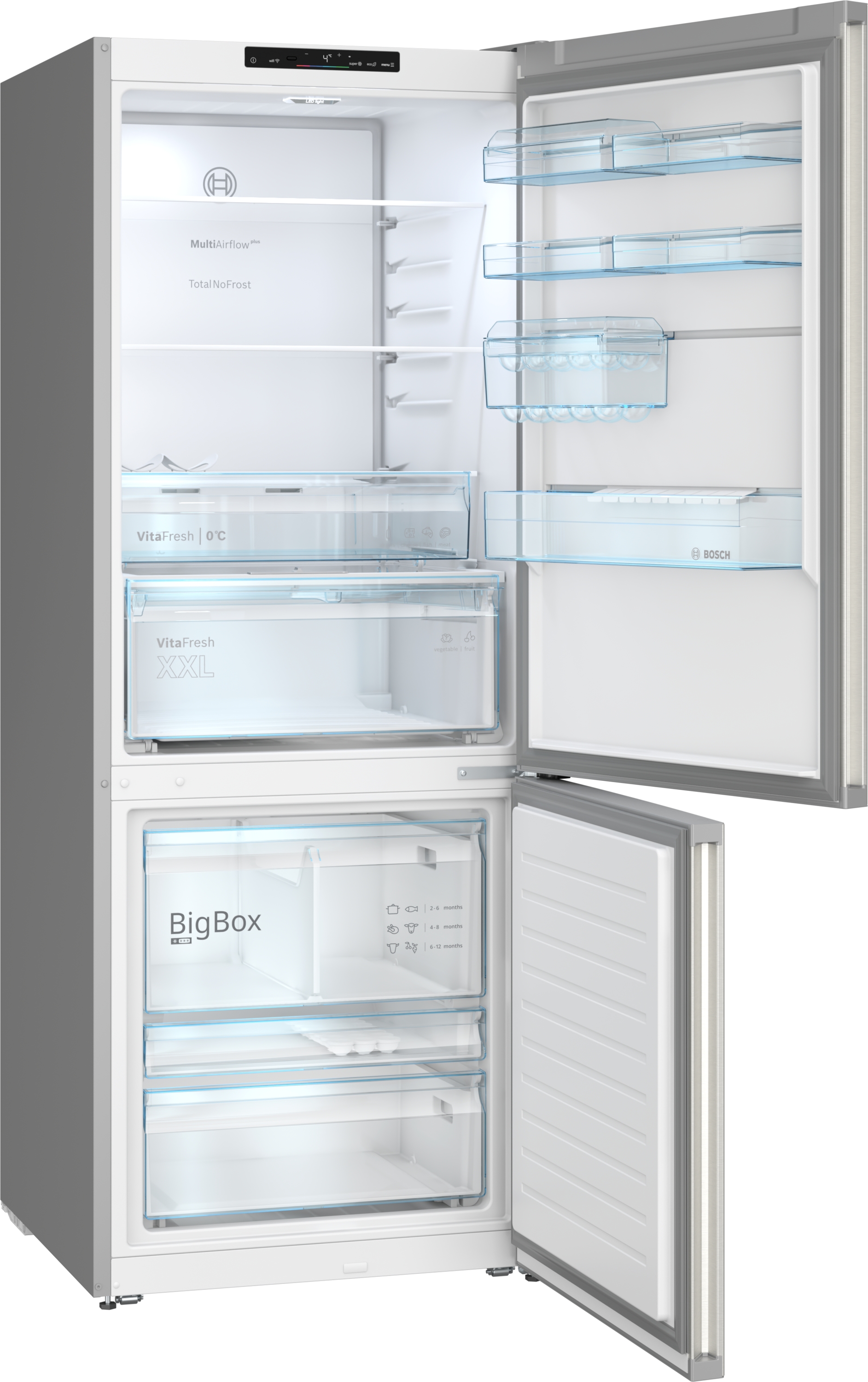 Series 4, free-standing fridge-freezer with freezer at bottom, 186.2 x 69.5 cm, Brushed steel (with anti-fingerprint), KGN56VPD0N