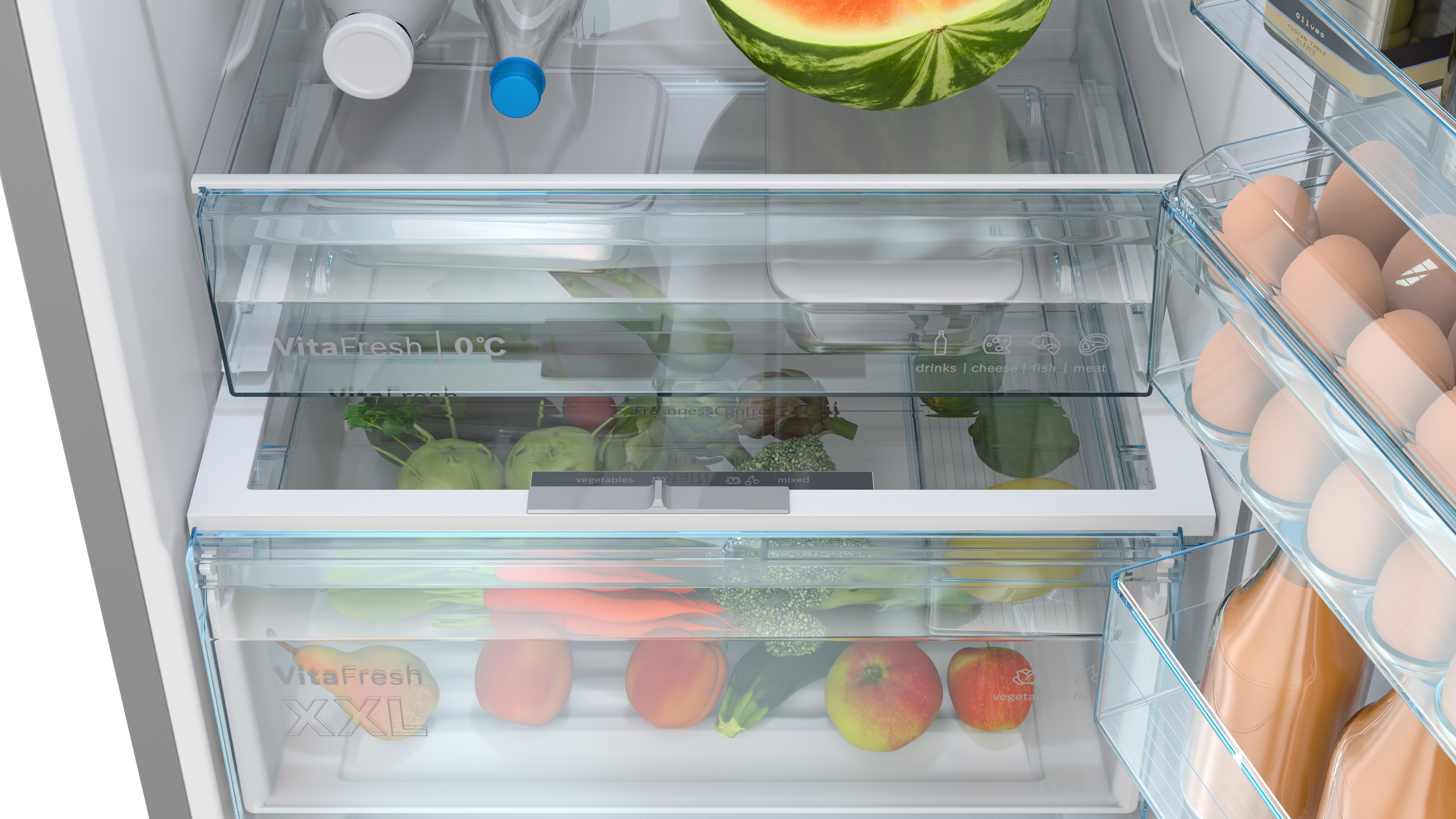 Series 4, free-standing fridge-freezer with freezer at bottom, 186.2 x 69.5 cm, Brushed steel (with anti-fingerprint), KGN56VPD0N