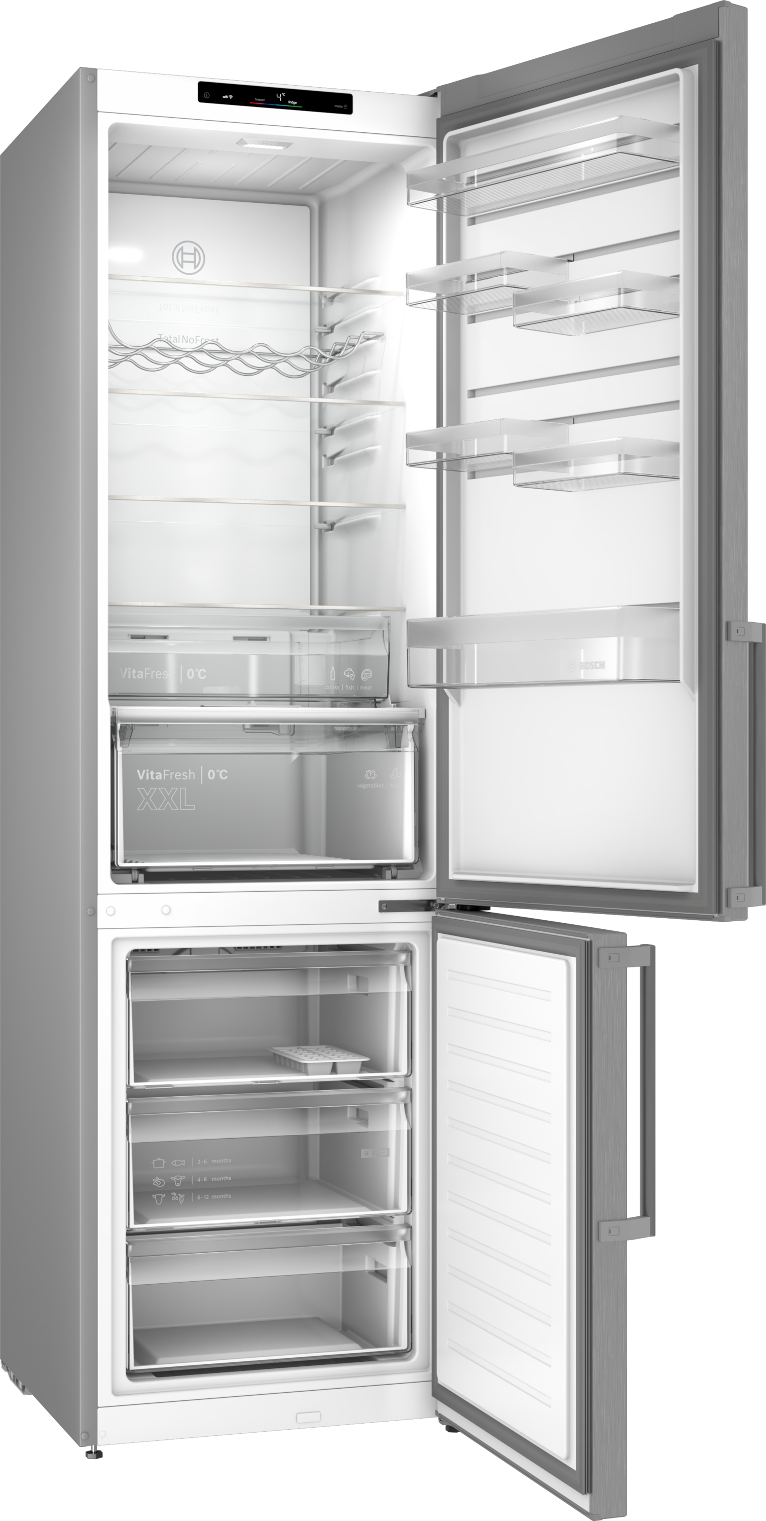 Series 4, free-standing fridge-freezer with freezer at bottom, 203.2 x 59.5 cm, Stainless steel look, KGN39VLCW