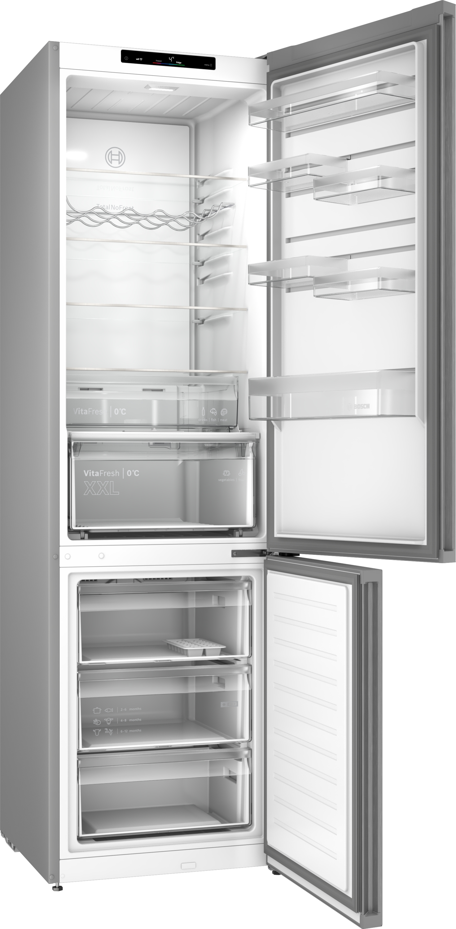 Series 4, free-standing fridge-freezer with freezer at bottom, 203.2 x 59.5 cm, Stainless steel look, KGN39VLDK