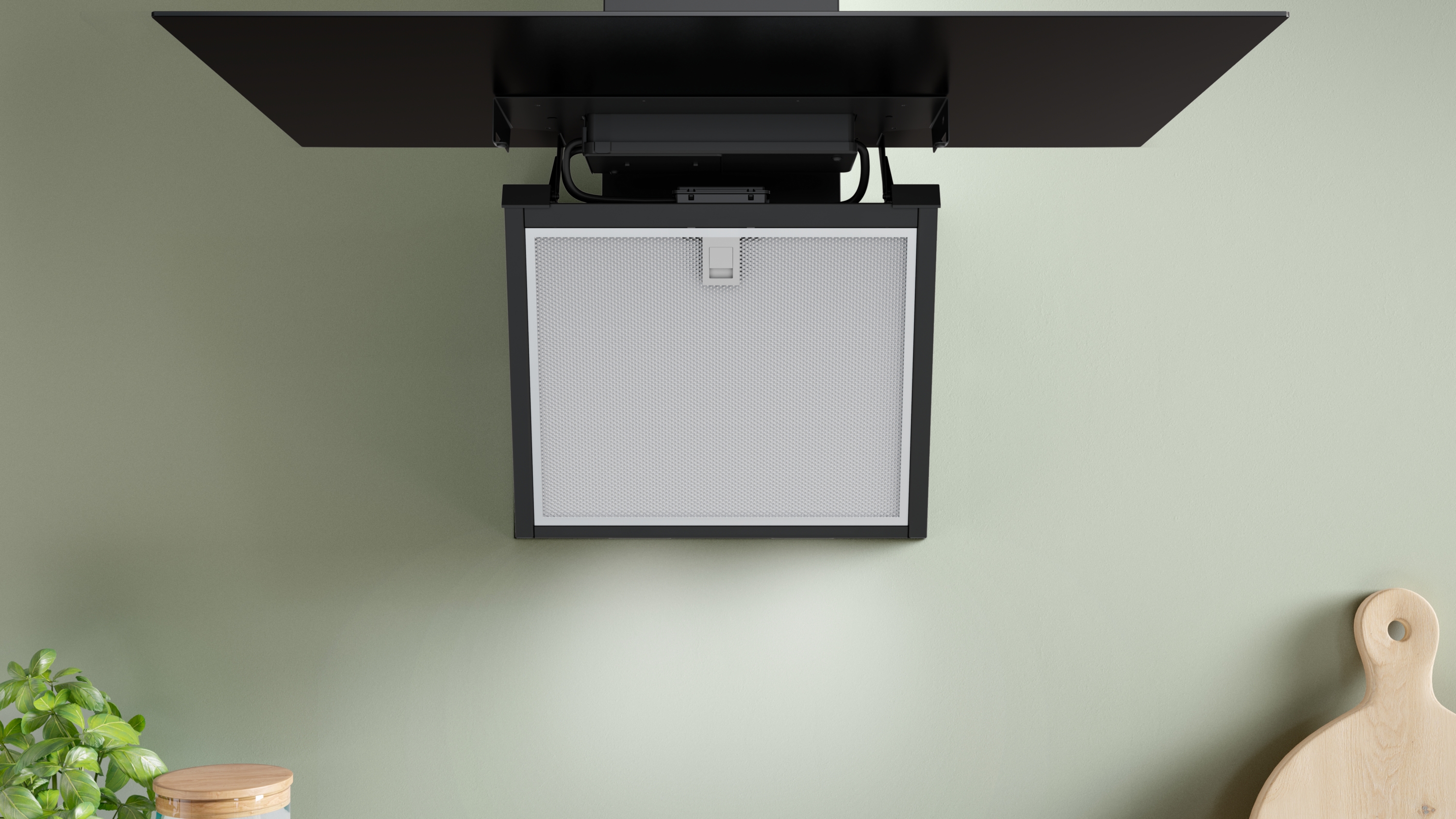 Series 6, wall-mounted cooker hood, 80 cm, Clear glass flat black printed, Matt black , DWK87PNB5