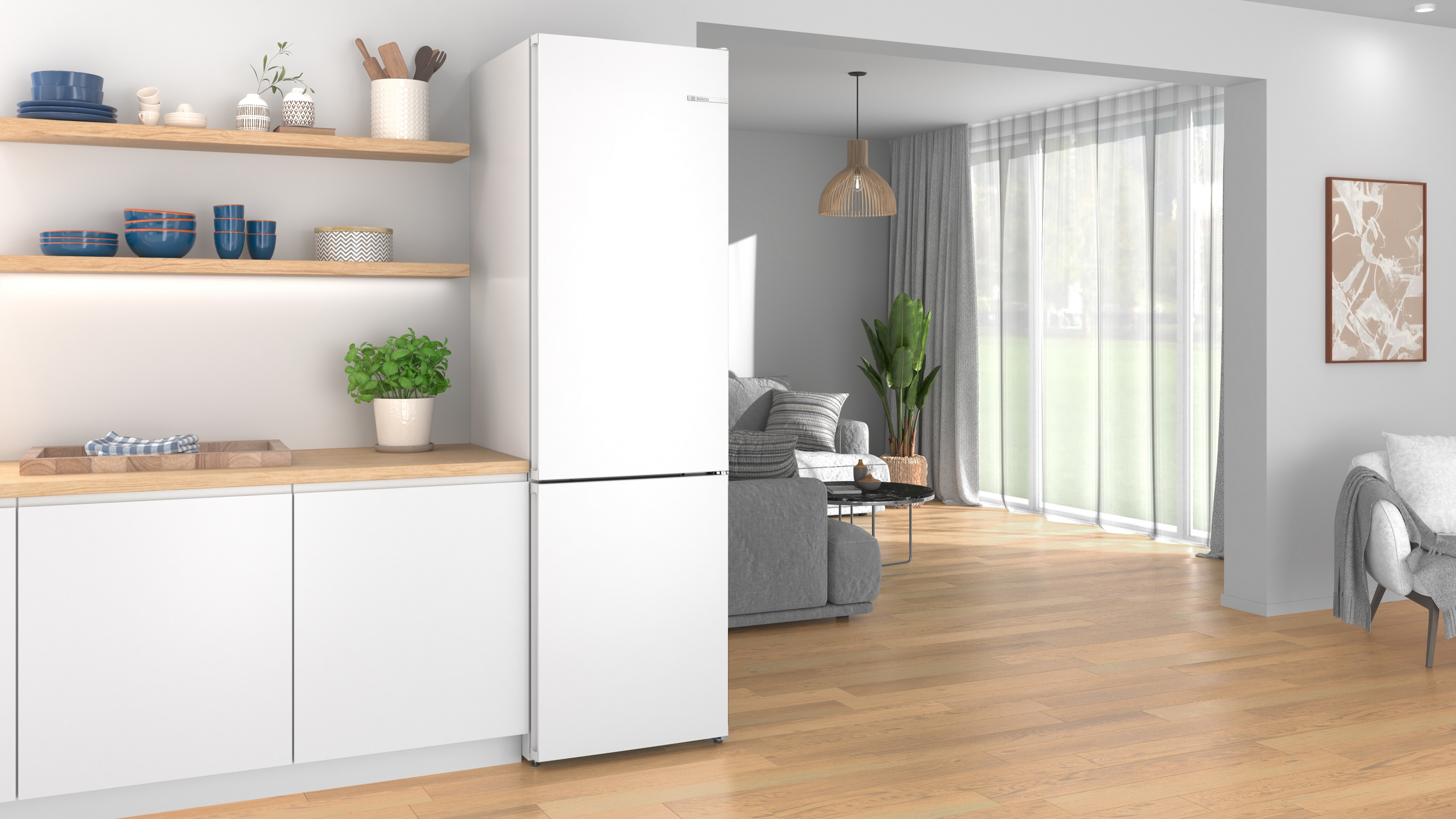 Series 2, free-standing fridge-freezer with freezer at bottom, 203.2 x 59.5 cm, White, Total No Frost, KGN39NWDK
