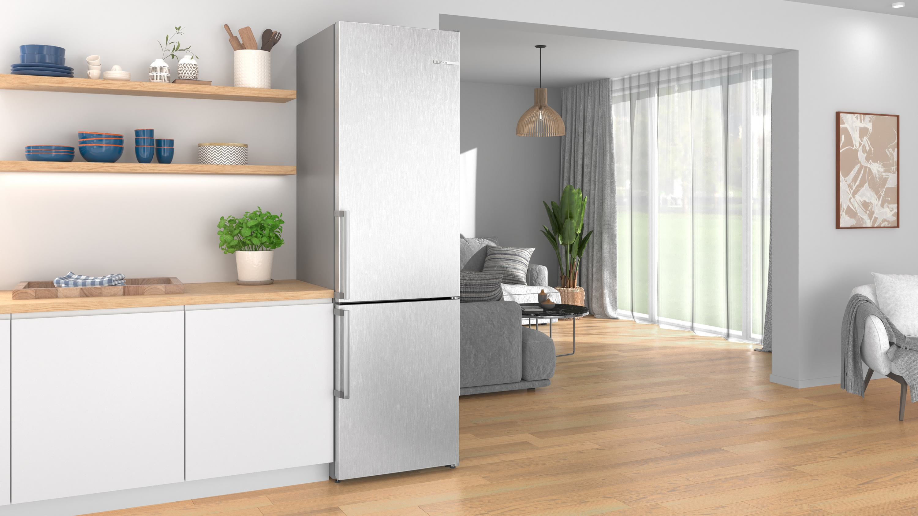 Series 4, free-standing fridge-freezer with freezer at bottom, 203.2 x 59.5 cm, Stainless steel look, KGN39VLCW