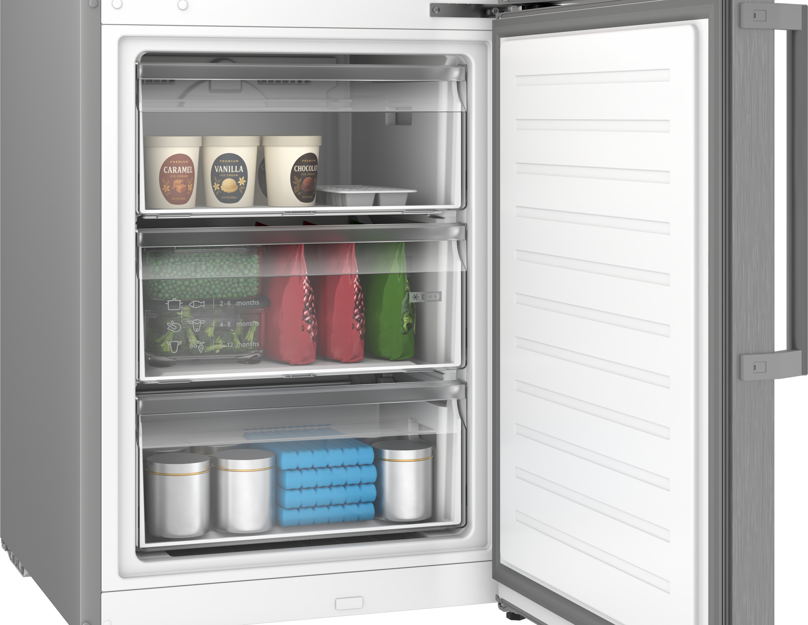 Series 4, free-standing fridge-freezer with freezer at bottom, 203.2 x 59.5 cm, Stainless steel look, KGN39VLCW