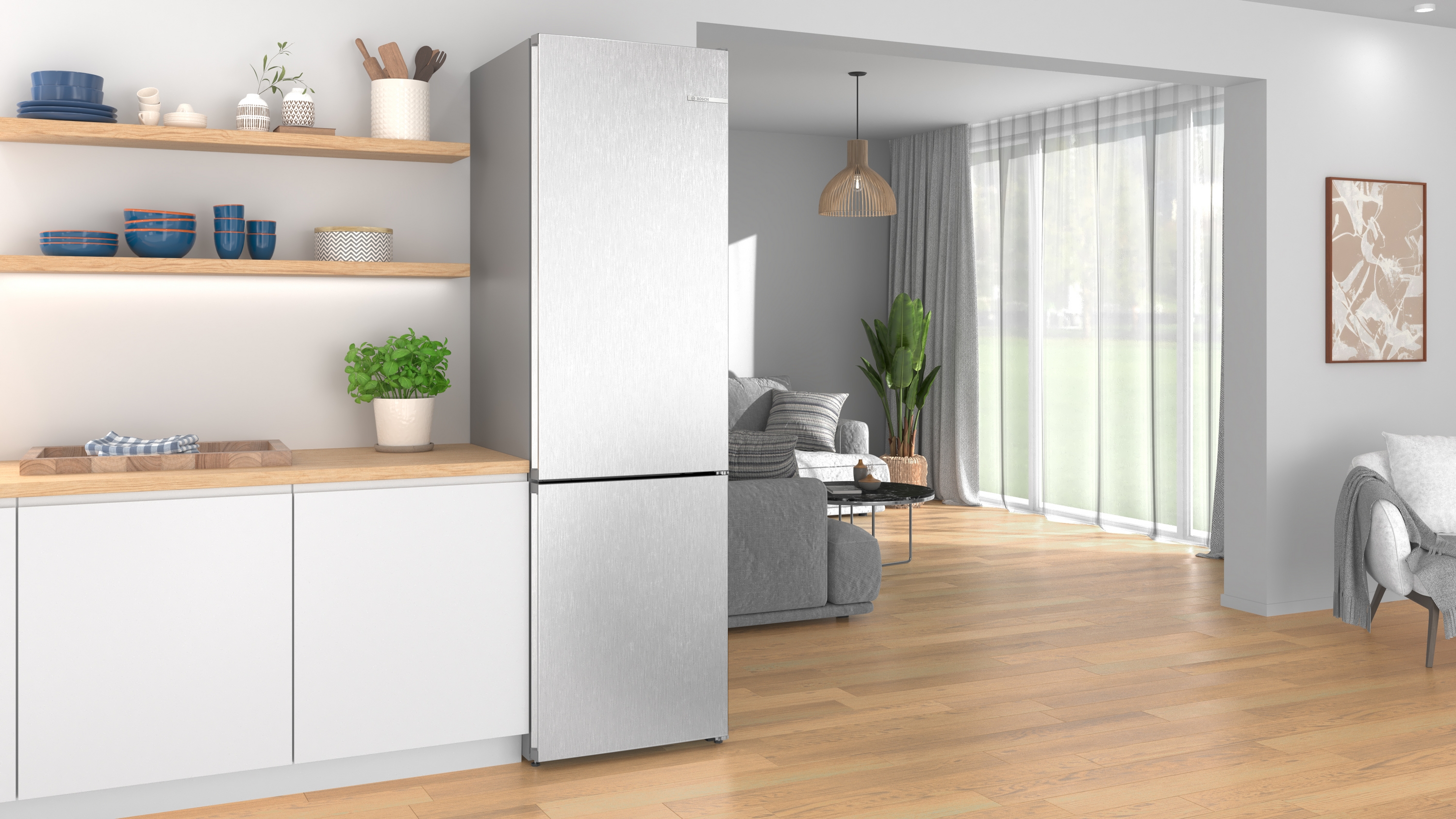 Series 4, free-standing fridge-freezer with freezer at bottom, 203.2 x 59.5 cm, Stainless steel look, KGN39VLDK