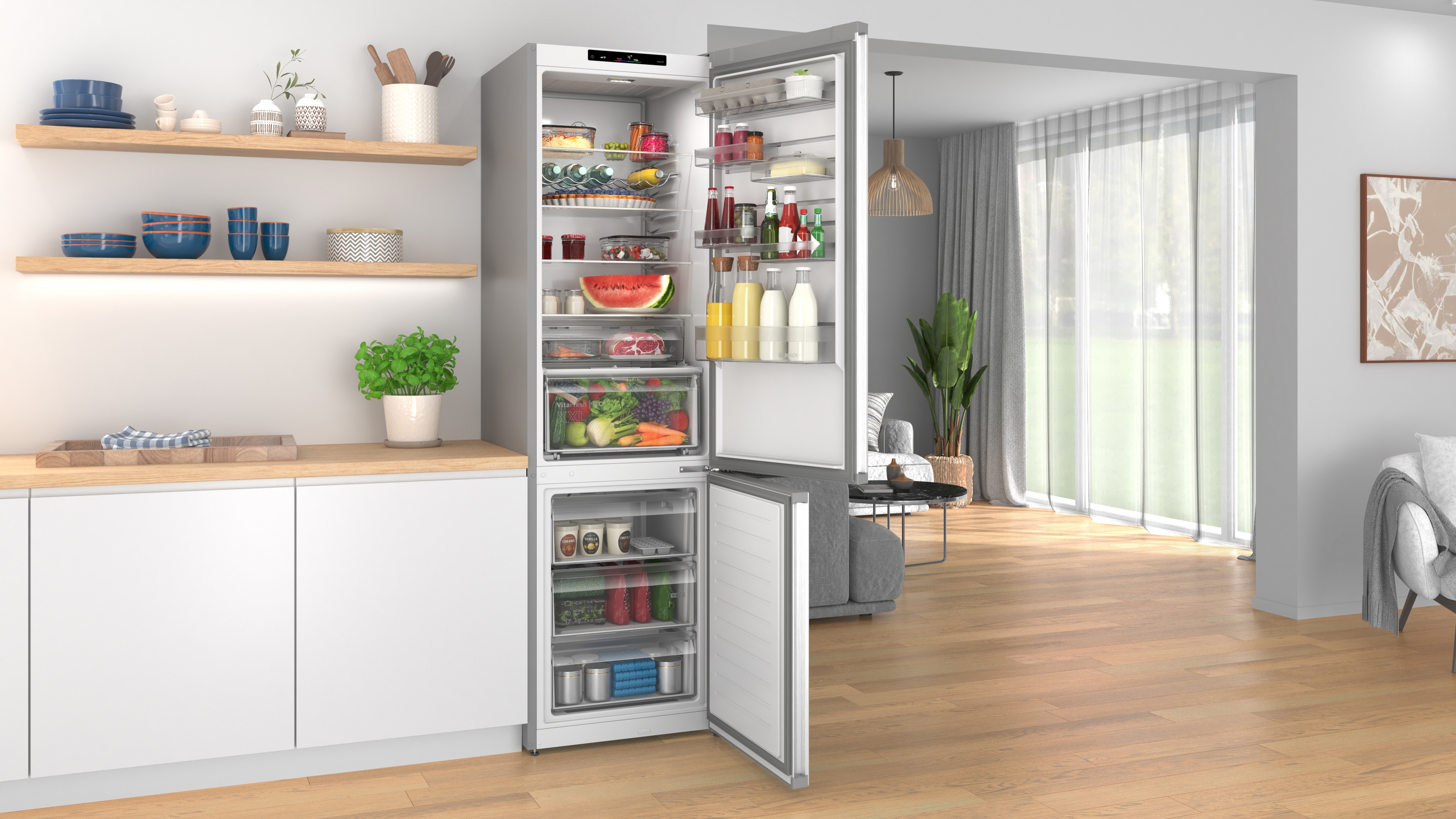 Series 4, free-standing fridge-freezer with freezer at bottom, 203.2 x 59.5 cm, Stainless steel look, KGN39VLDK