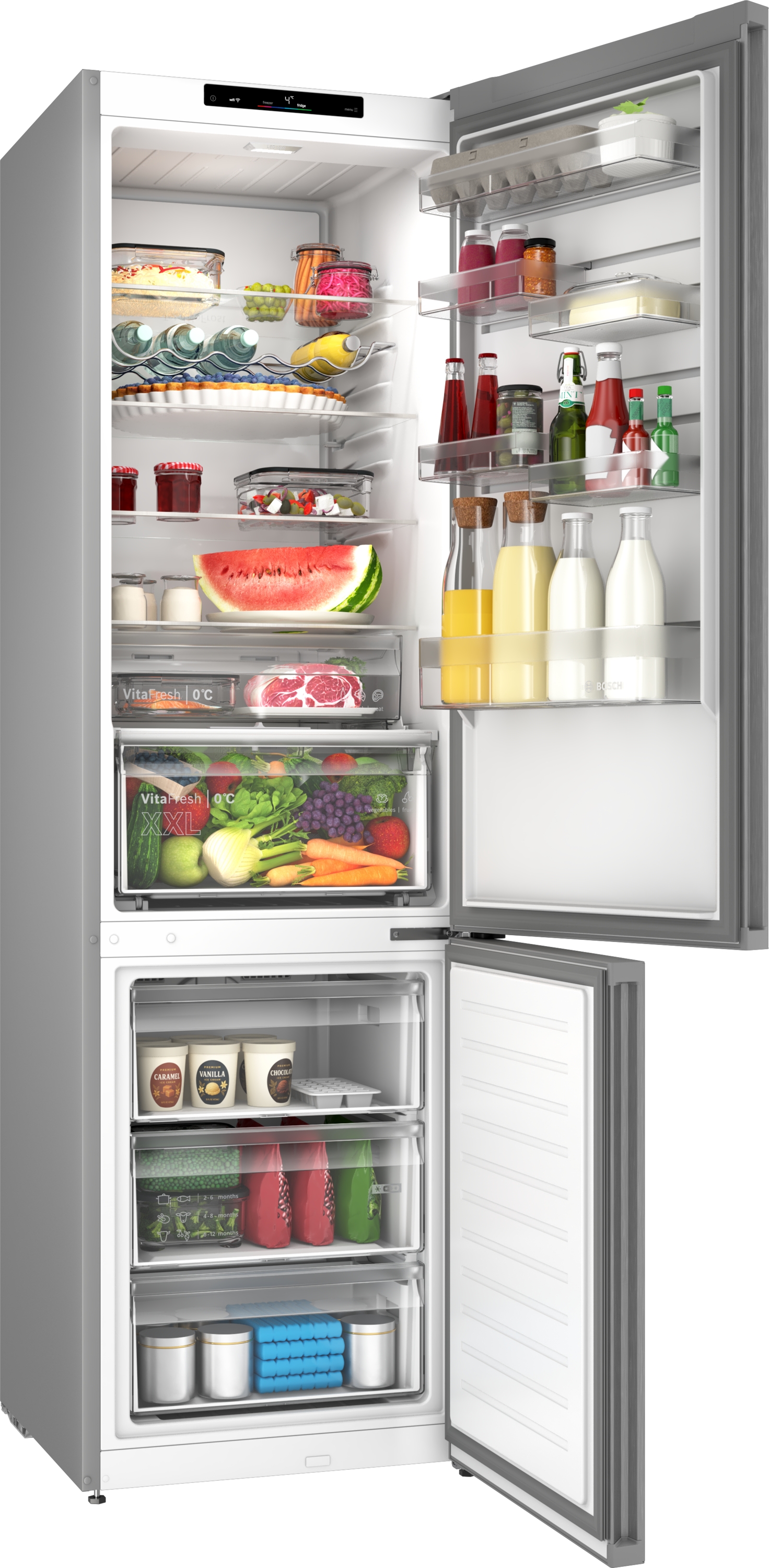 Series 4, free-standing fridge-freezer with freezer at bottom, 203.2 x 59.5 cm, Stainless steel look, KGN39VLDK