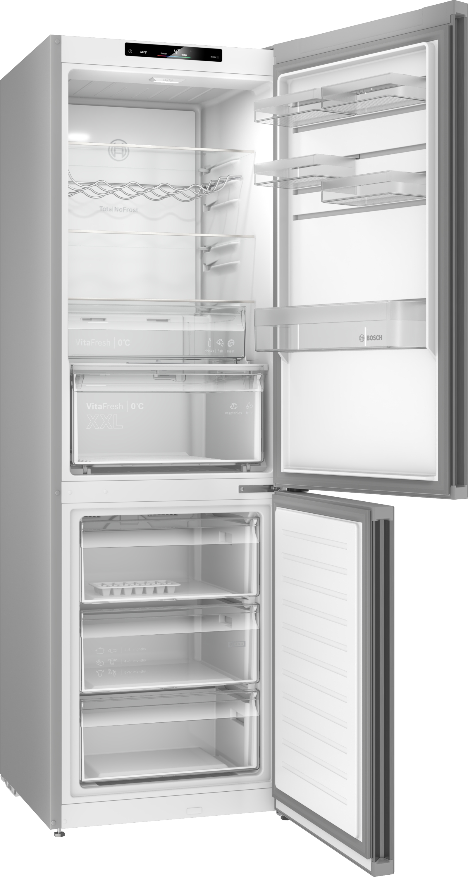 Series 4, free-standing fridge-freezer with freezer at bottom, 186.2 x 59.5 cm, Stainless steel look, KGN36VLCK