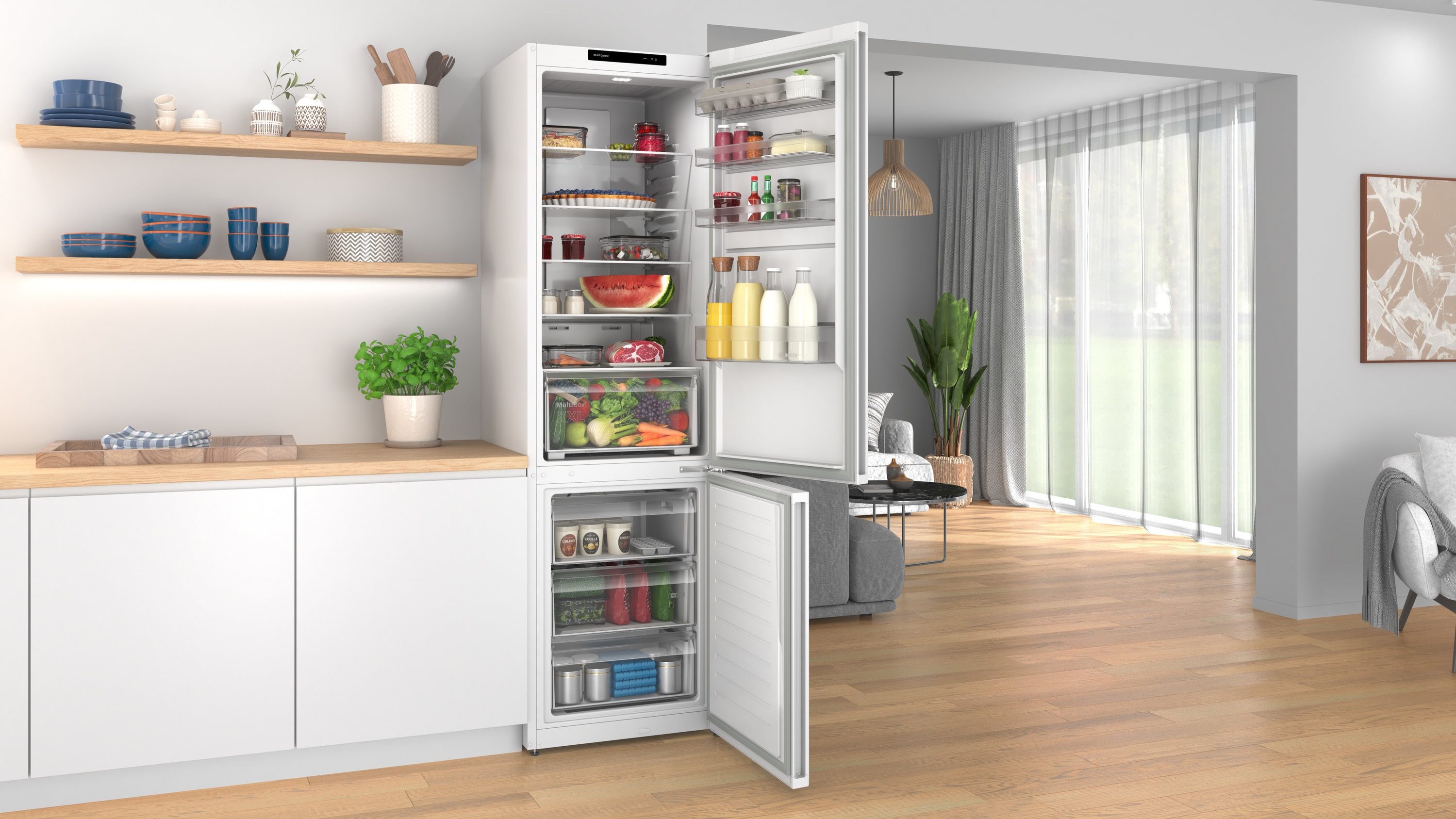Series 2, free-standing fridge-freezer with freezer at bottom, 203.2 x 59.5 cm, White, Total No Frost, KGN39TWEK